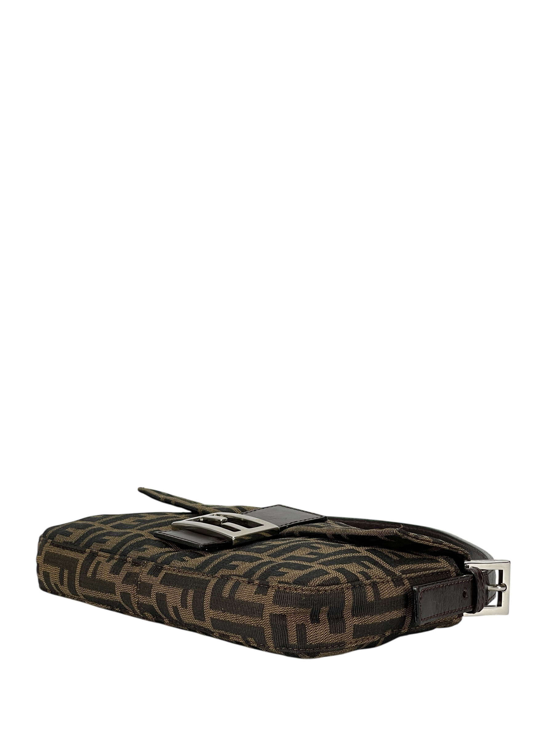 FENDI - Brown Canvas  Zucca Baguette Hand Bag 