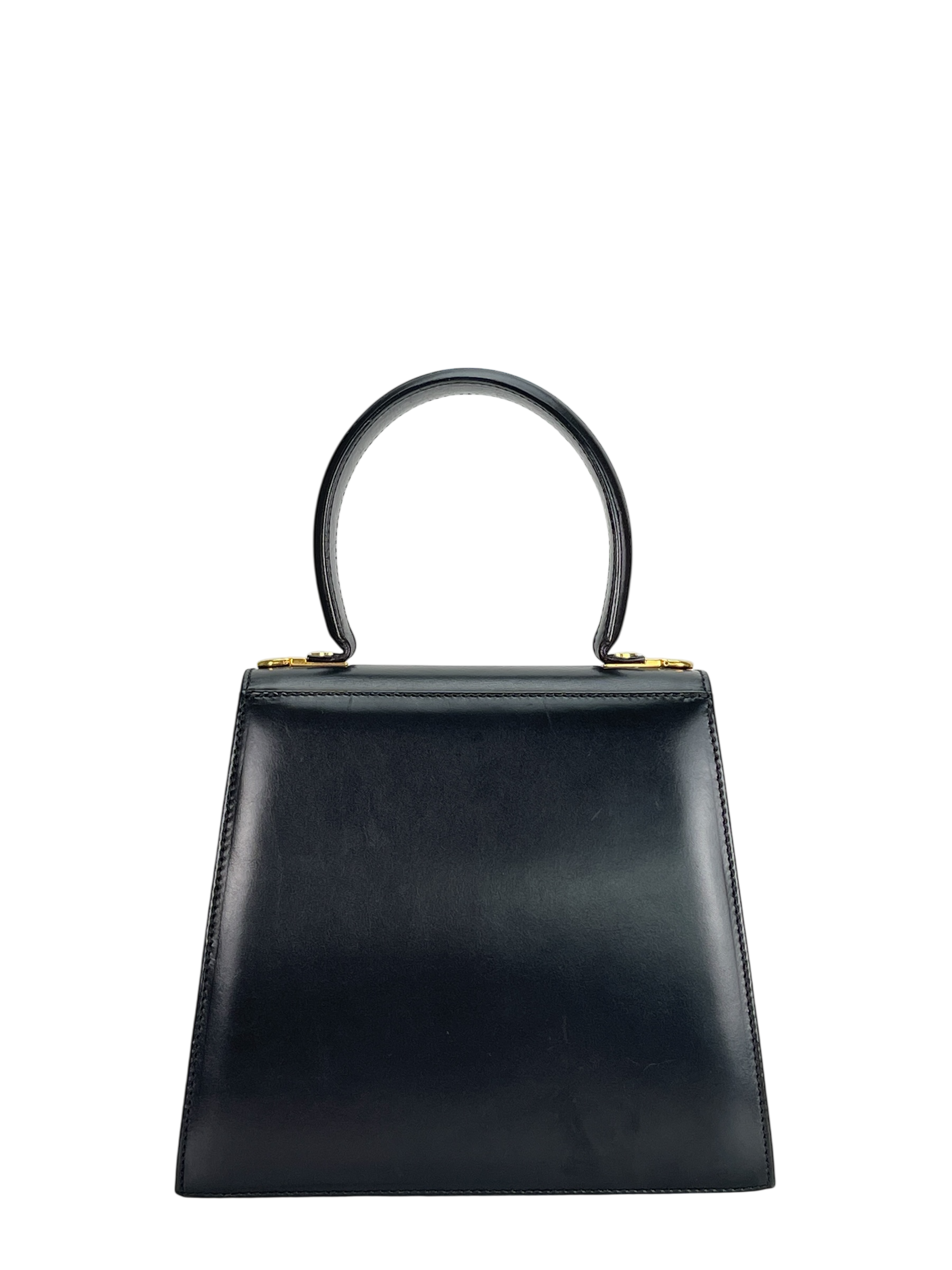 SALVATORE FERRAGAMO - Black Vintage Kelly Top Handle Flip Lock 2way Bag