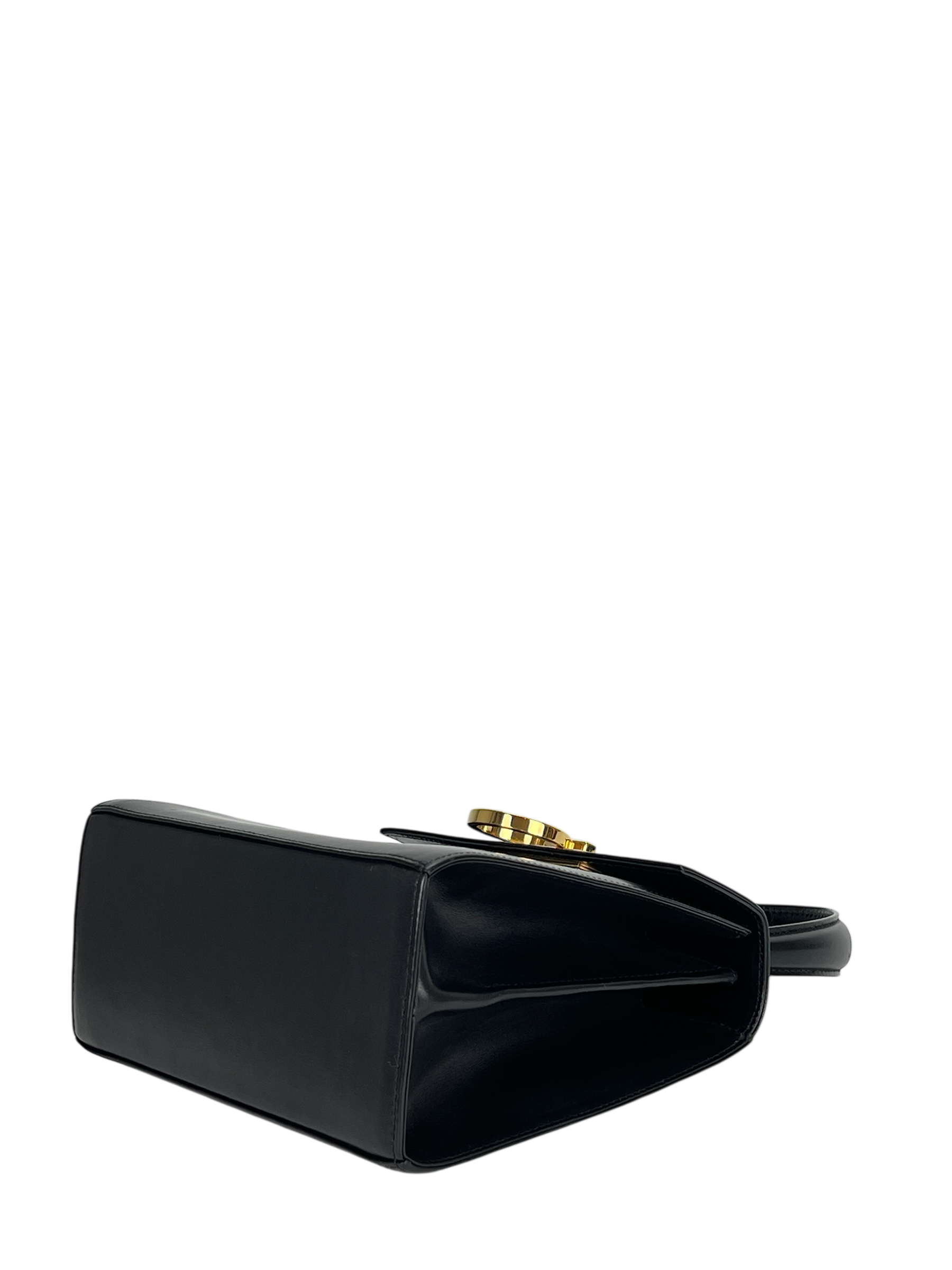 SALVATORE FERRAGAMO - Black Vintage Kelly Top Handle Flip Lock 2way Bag