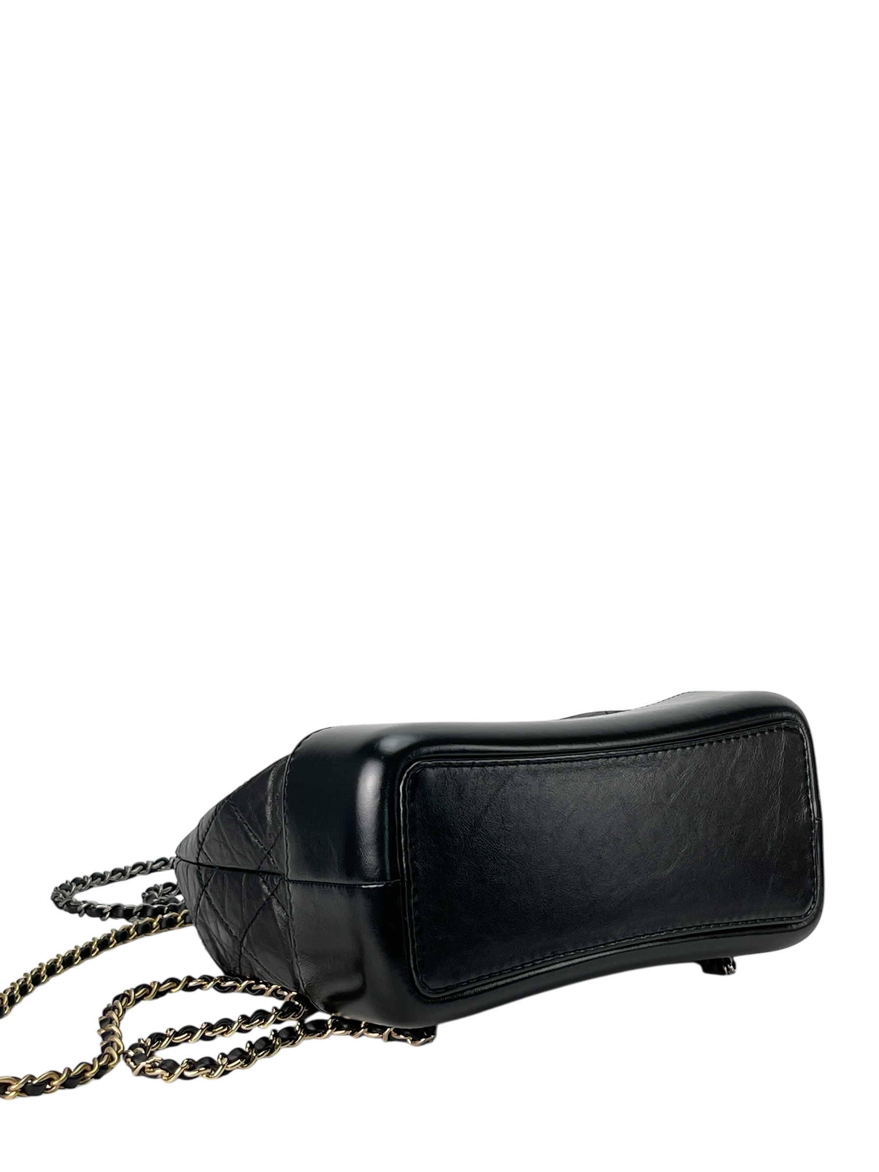 CHANEL - Black Calfskin Gabrielle Chain Black Gold Silver Hardware Backpack