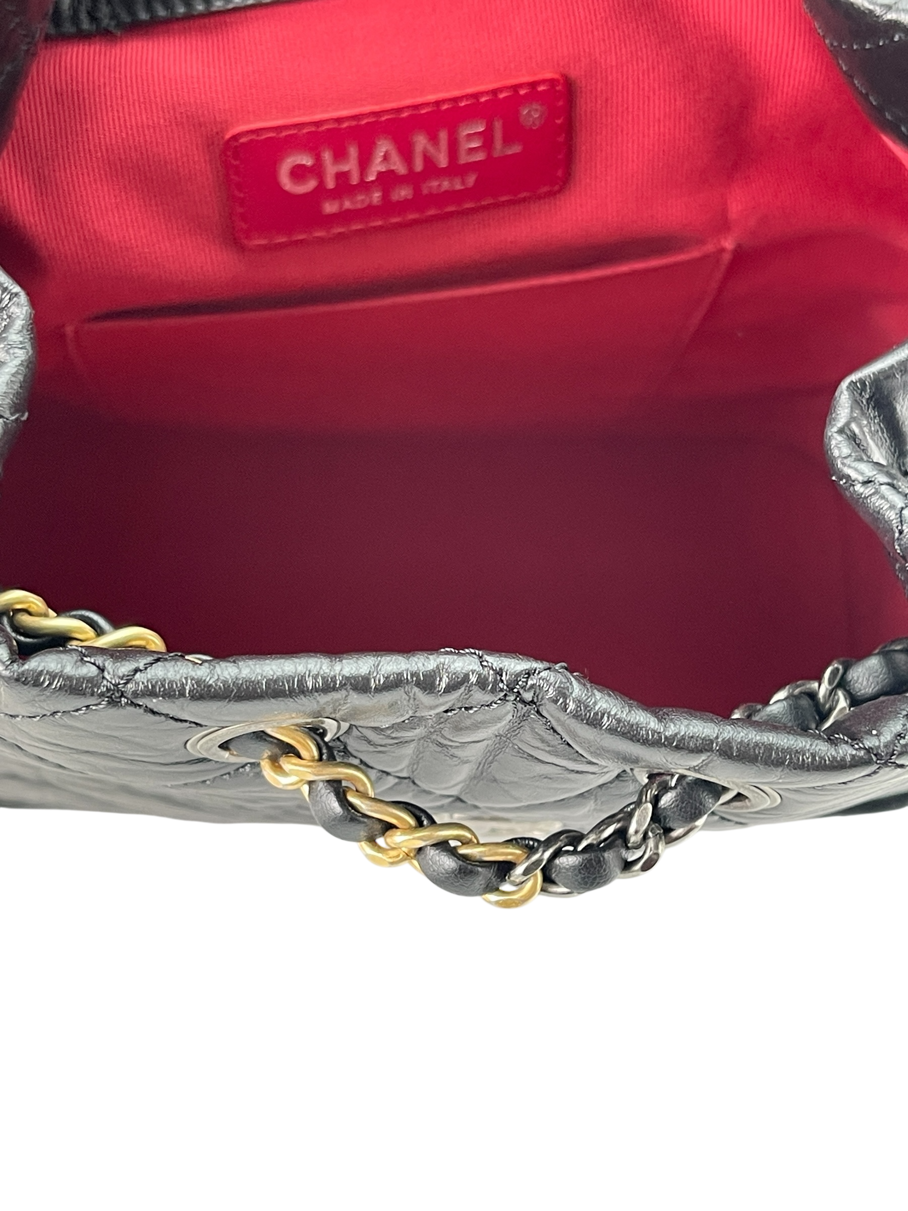 CHANEL - Black Calfskin Gabrielle Chain Black Gold Silver Hardware Backpack