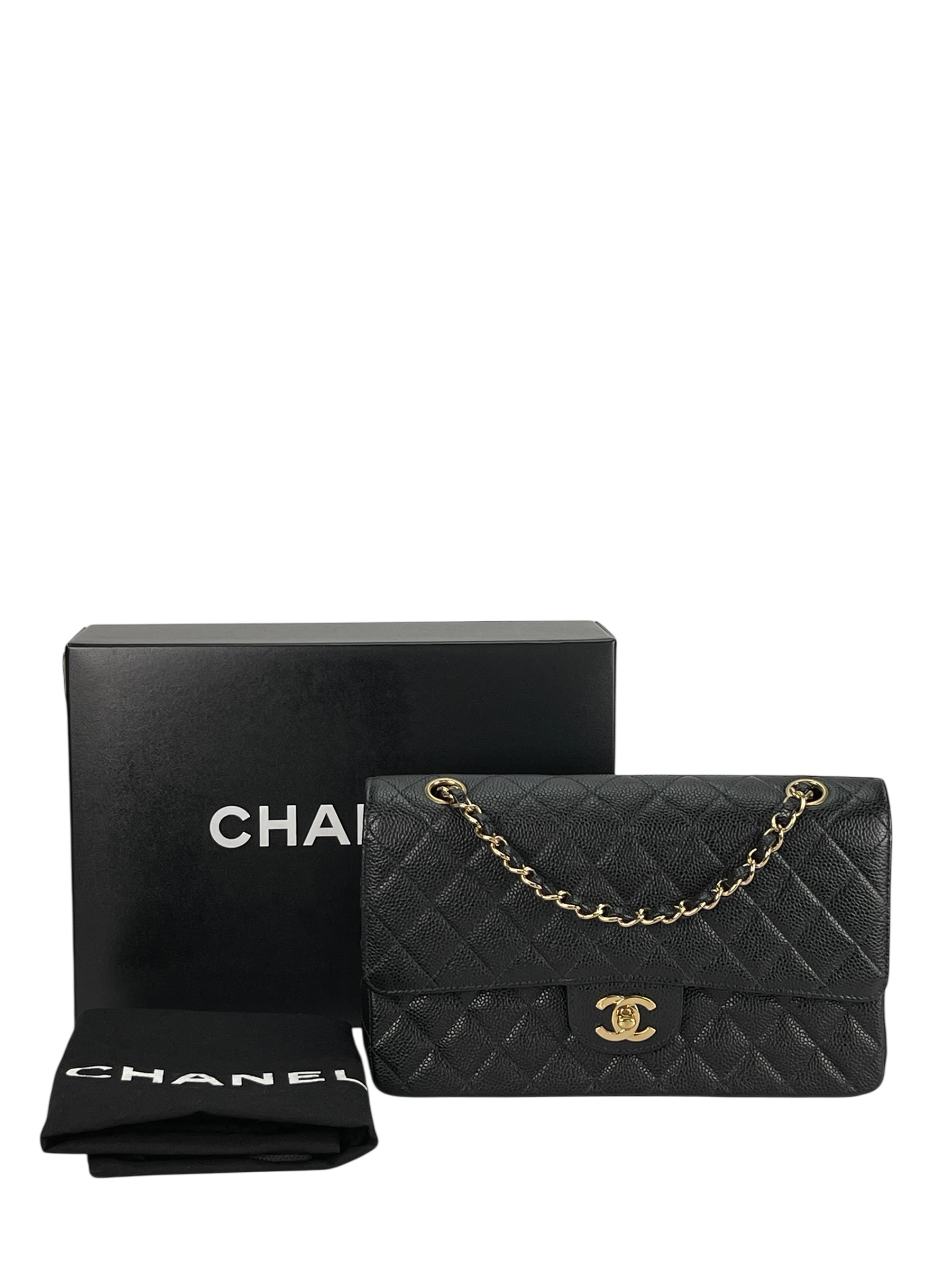 CHANEL - Medium Classic Double Flap Bag Black Caviar Gold Hardware (CF25)