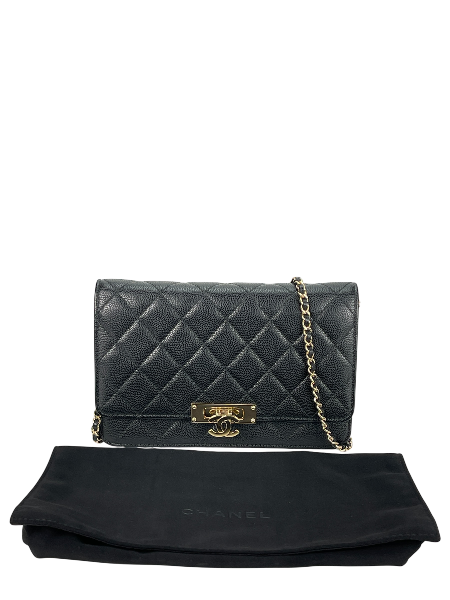 CHANEL - Black Caviar Quilted Classic Wallet On Chain (WOC)