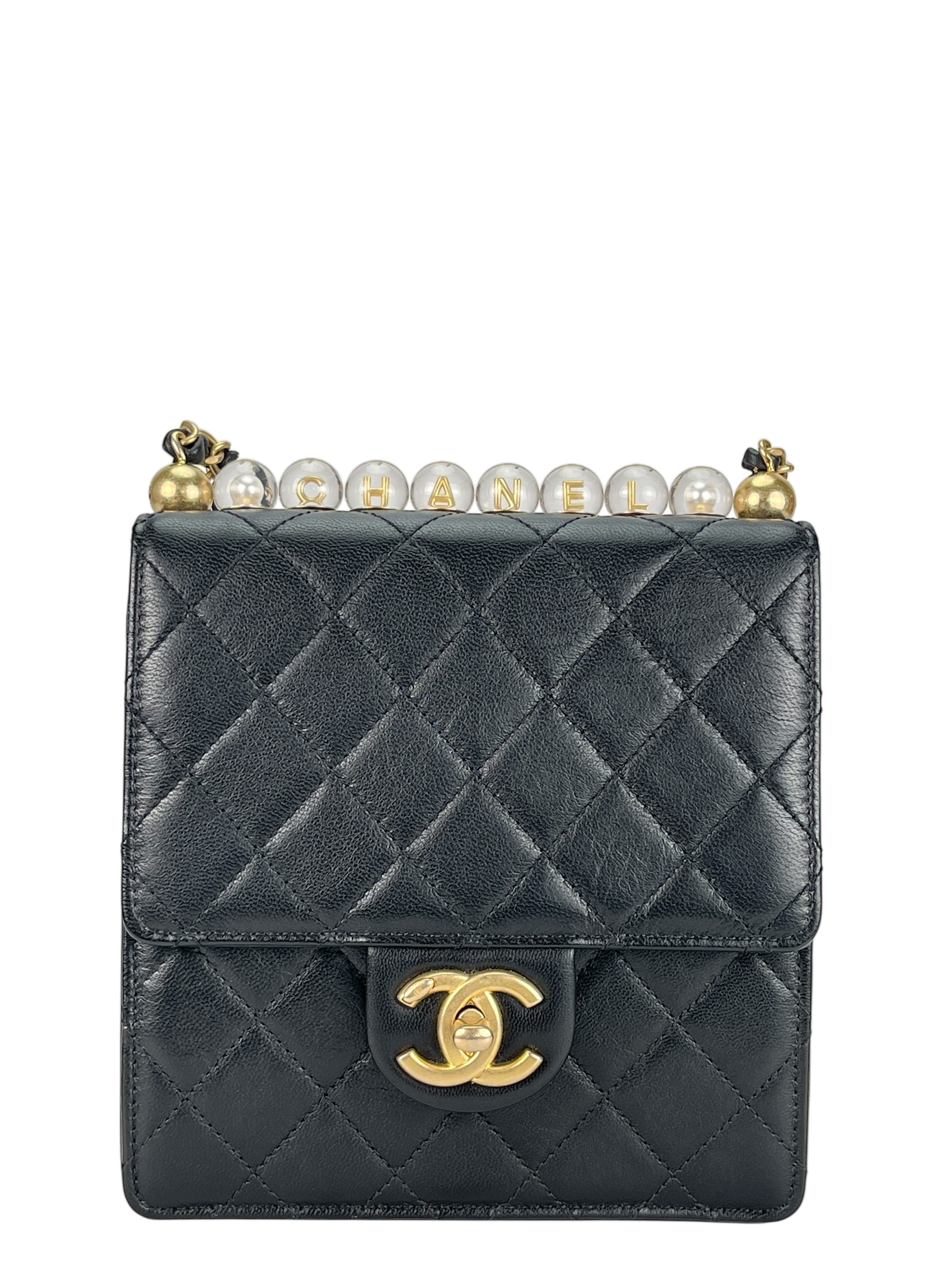 CHANEL - Black Lambskin Mini Chic Vertical Pearls Flap Bag