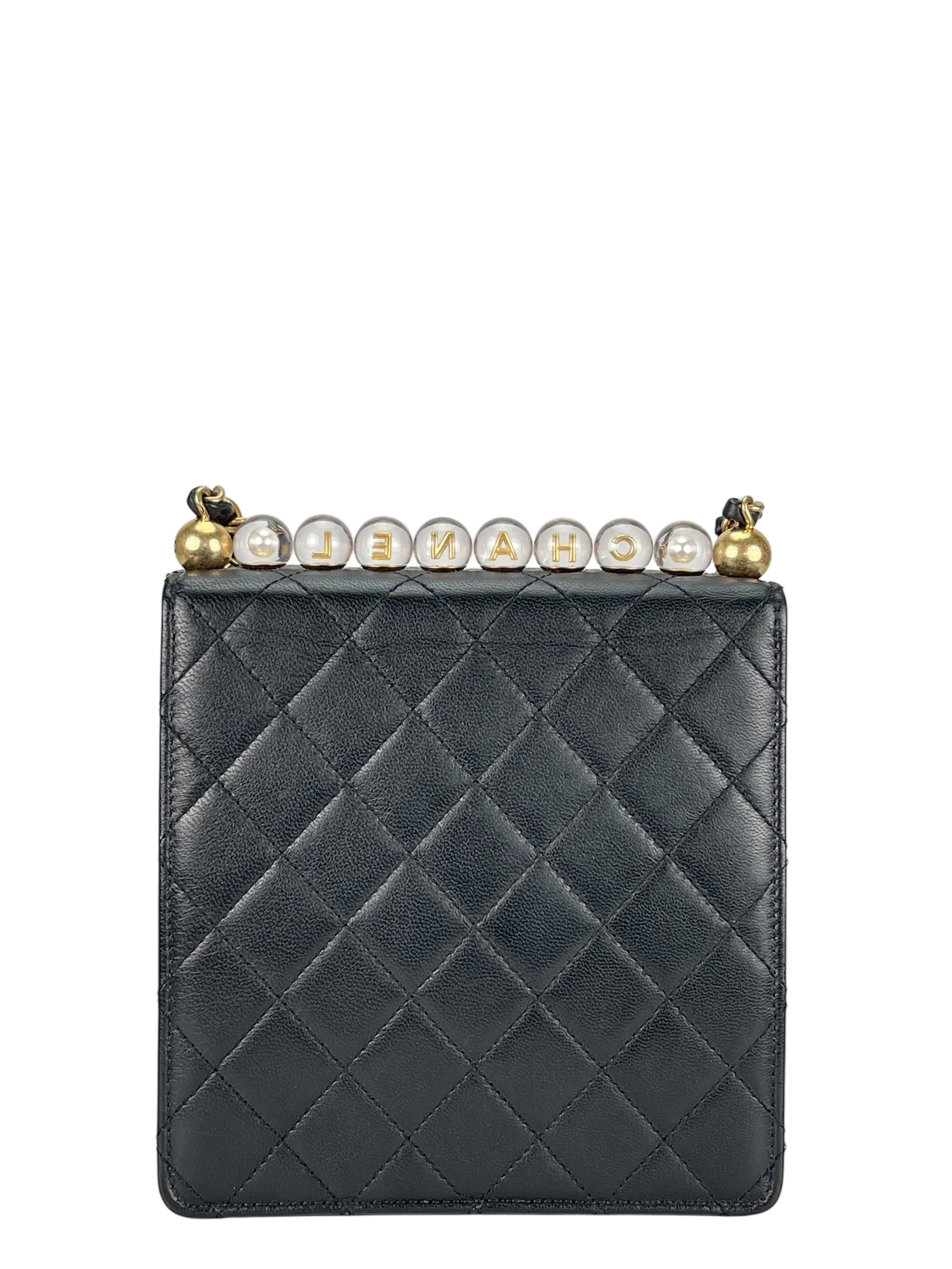 CHANEL - Black Lambskin Mini Chic Vertical Pearls Flap Bag
