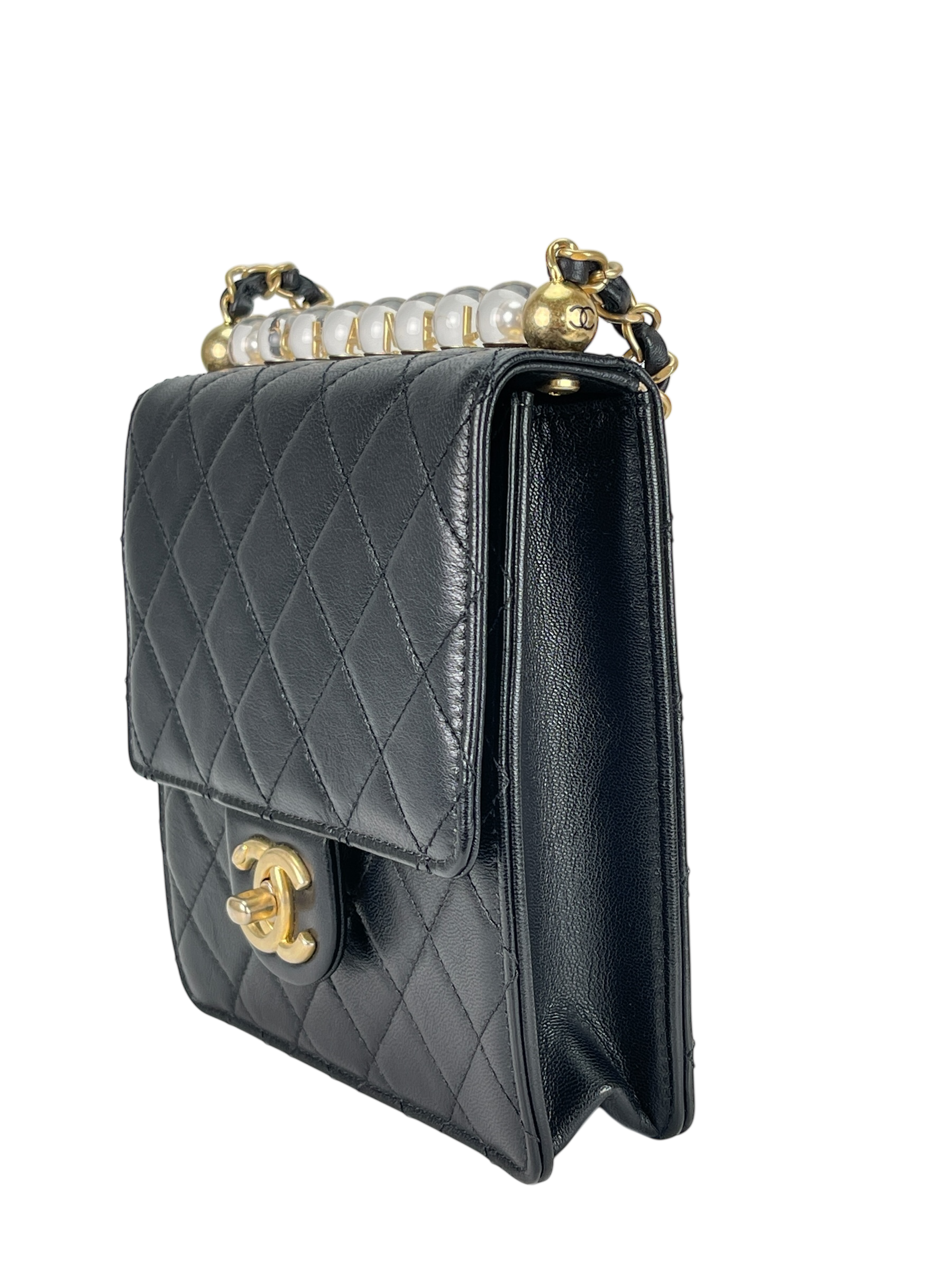 CHANEL - Black Lambskin Mini Chic Vertical Pearls Flap Bag
