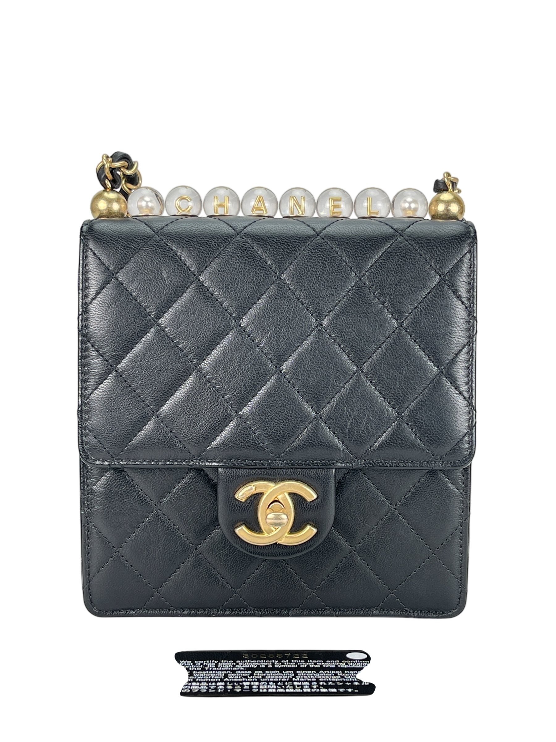 CHANEL - Black Lambskin Mini Chic Vertical Pearls Flap Bag