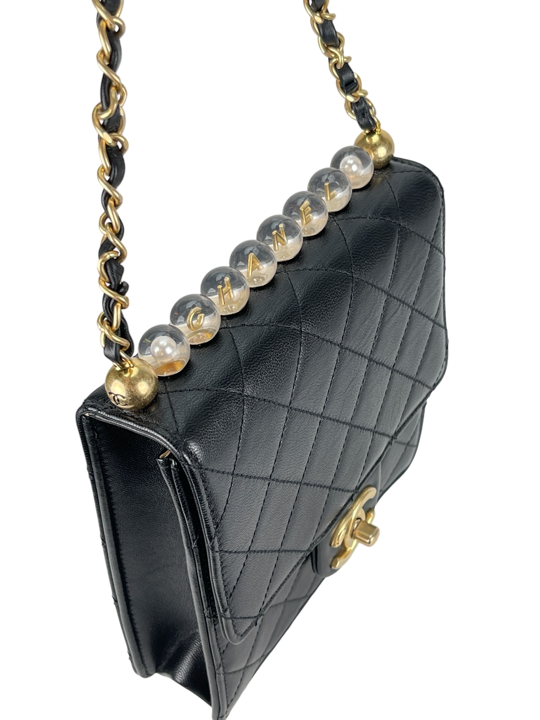 CHANEL - Black Lambskin Mini Chic Vertical Pearls Flap Bag