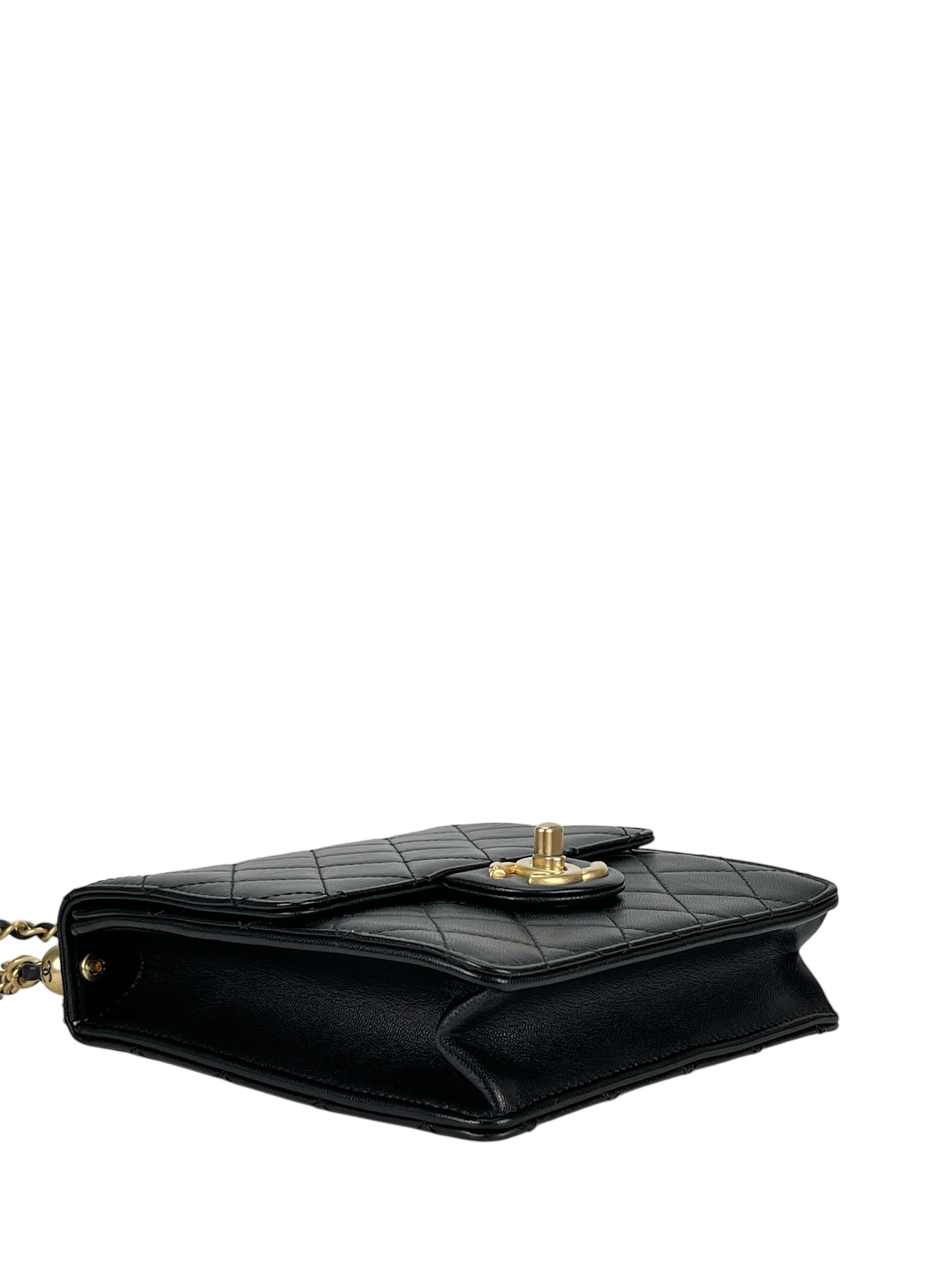 CHANEL - Black Lambskin Mini Chic Vertical Pearls Flap Bag
