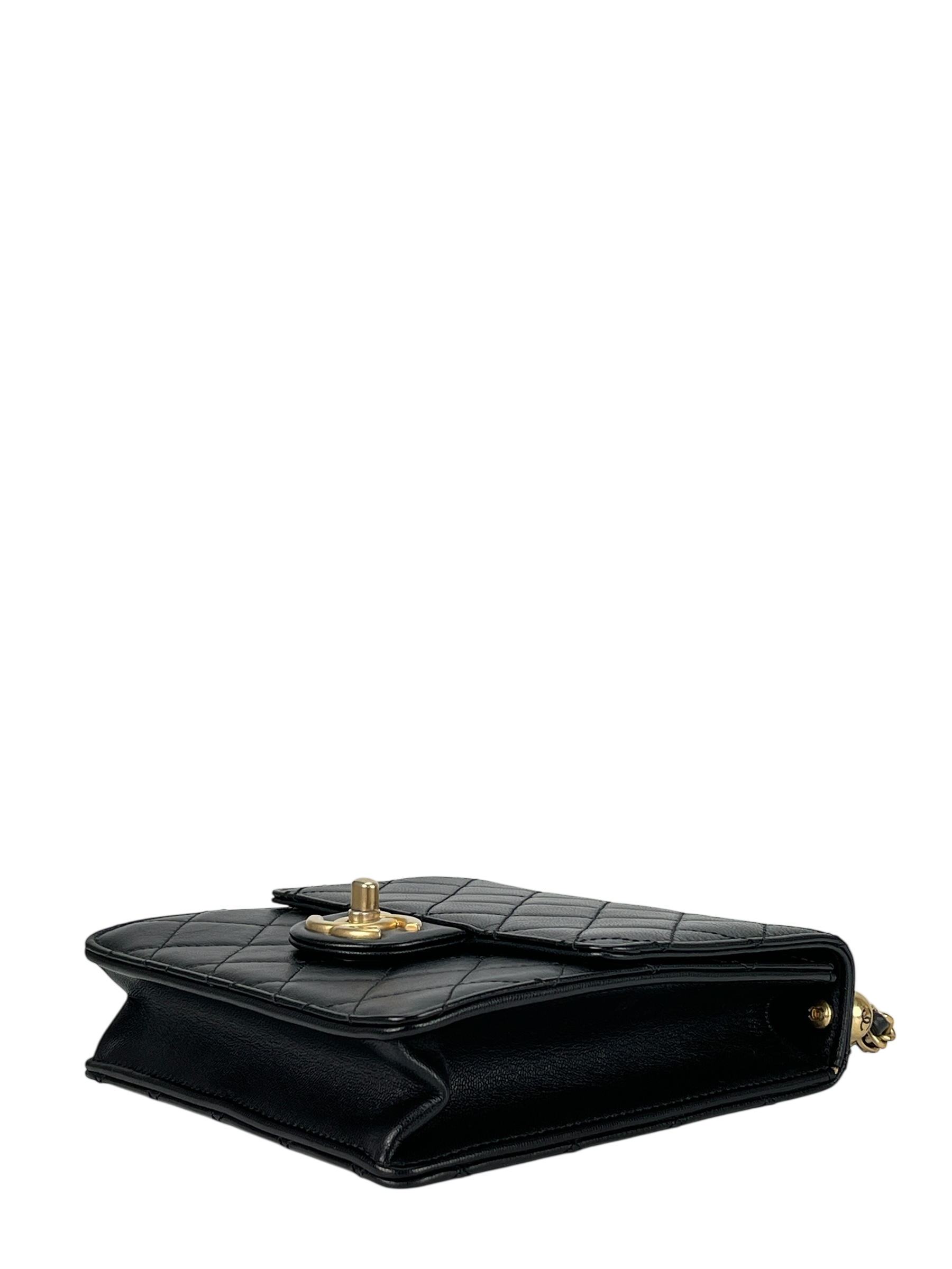 CHANEL - Black Lambskin Mini Chic Vertical Pearls Flap Bag