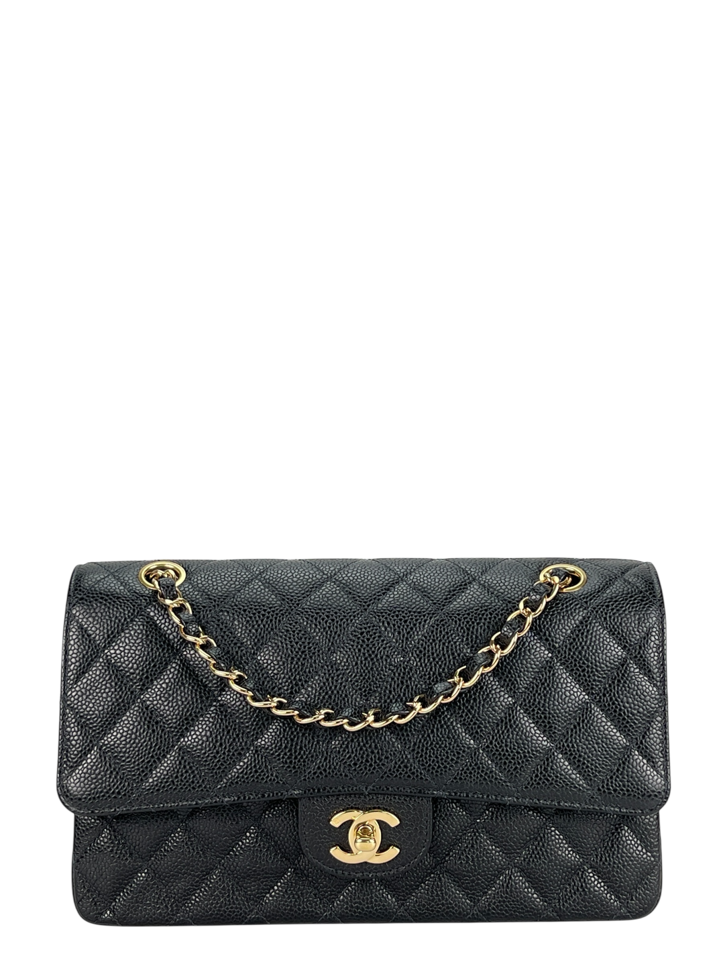 CHANEL - Medium Classic Double Flap Bag Black Caviar Gold Hardware (CF25)