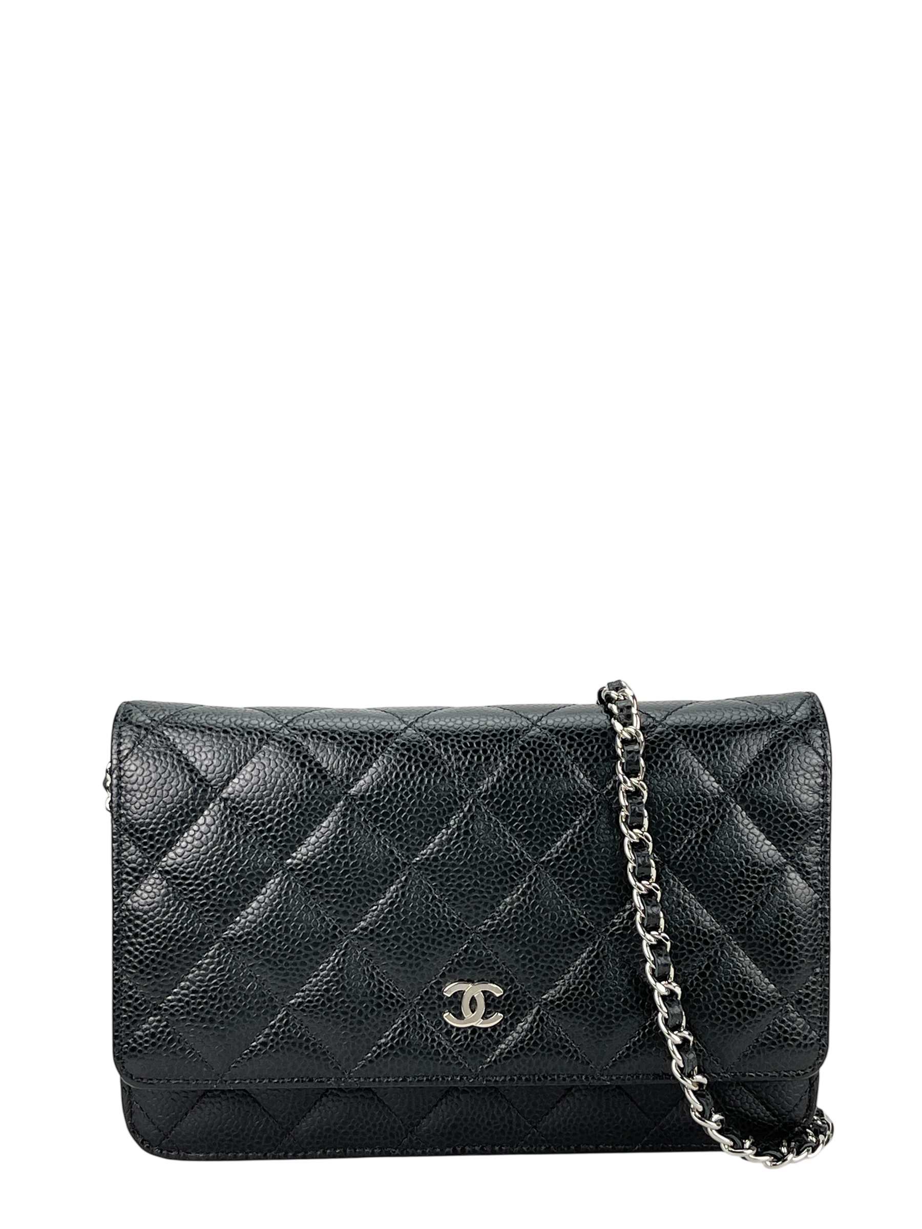 CHANEL - Black Caviar Wallet On Chain Silver-Tone Metal (WOC)