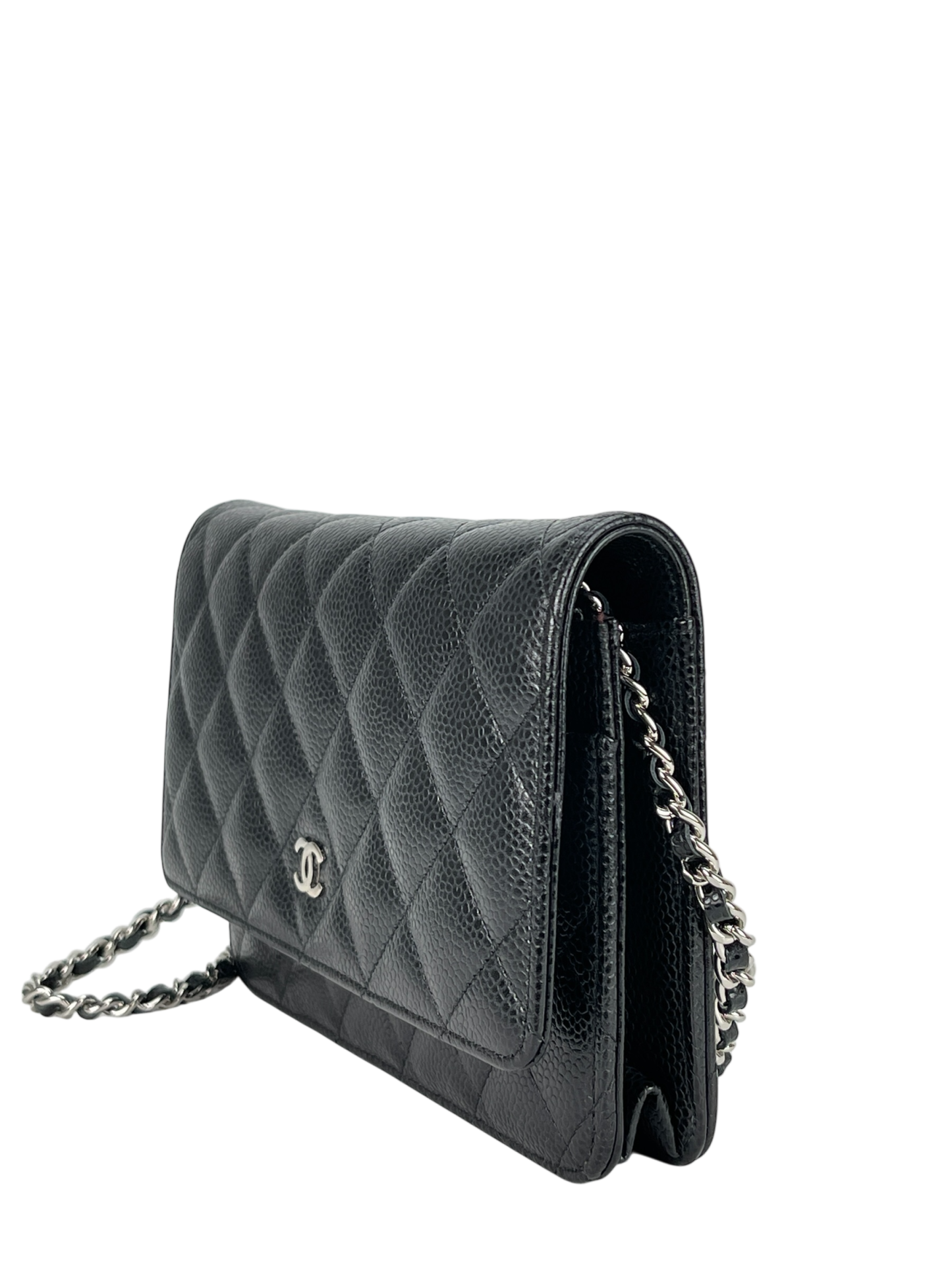 CHANEL - Black Caviar Wallet On Chain Silver-Tone Metal (WOC)
