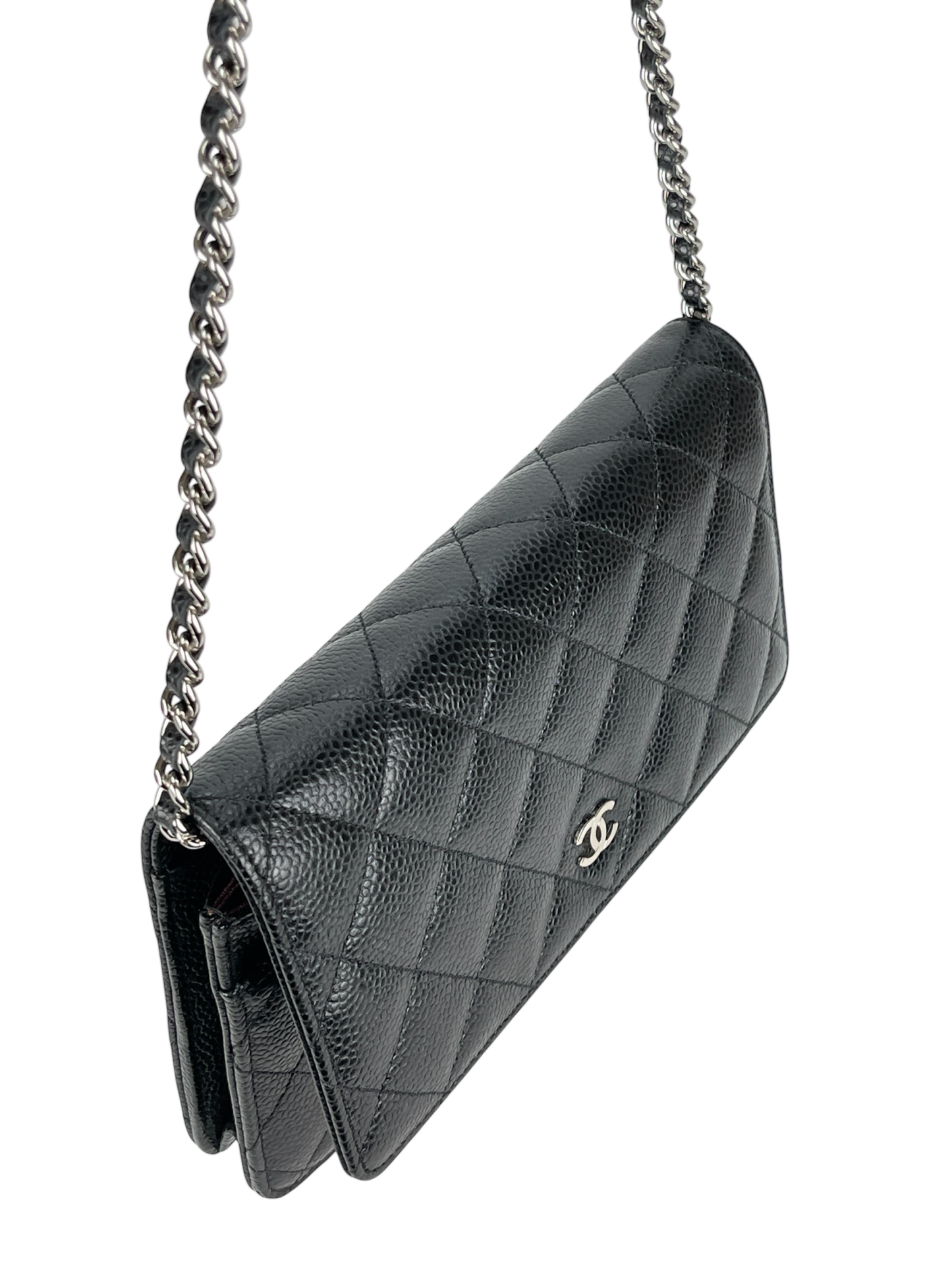CHANEL - Black Caviar Wallet On Chain Silver-Tone Metal (WOC)