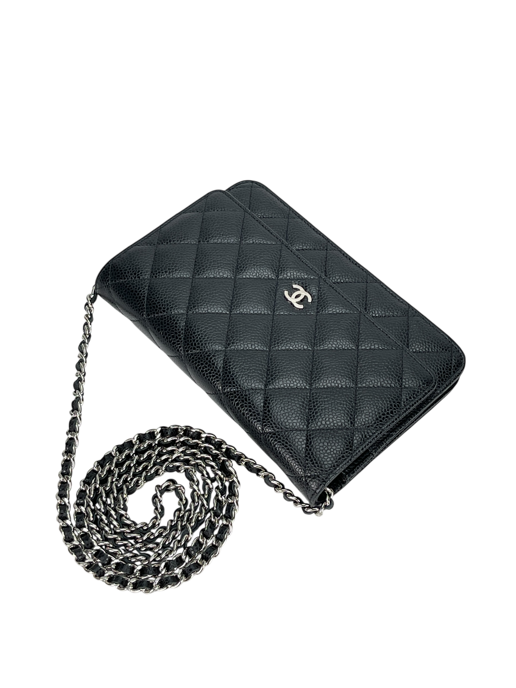 CHANEL - Black Caviar Wallet On Chain Silver-Tone Metal (WOC)