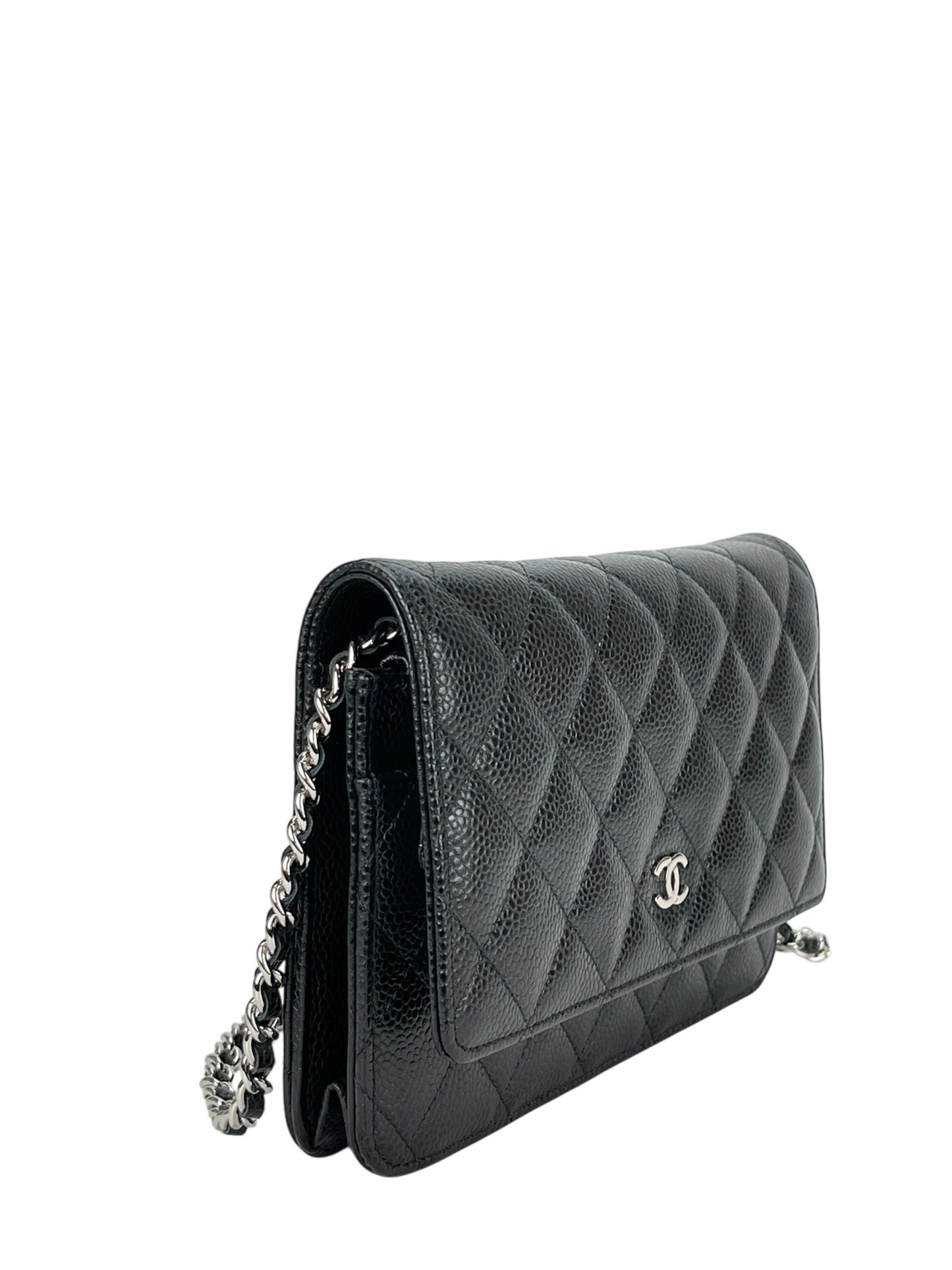 CHANEL - Black Caviar Wallet On Chain Silver-Tone Metal (WOC)