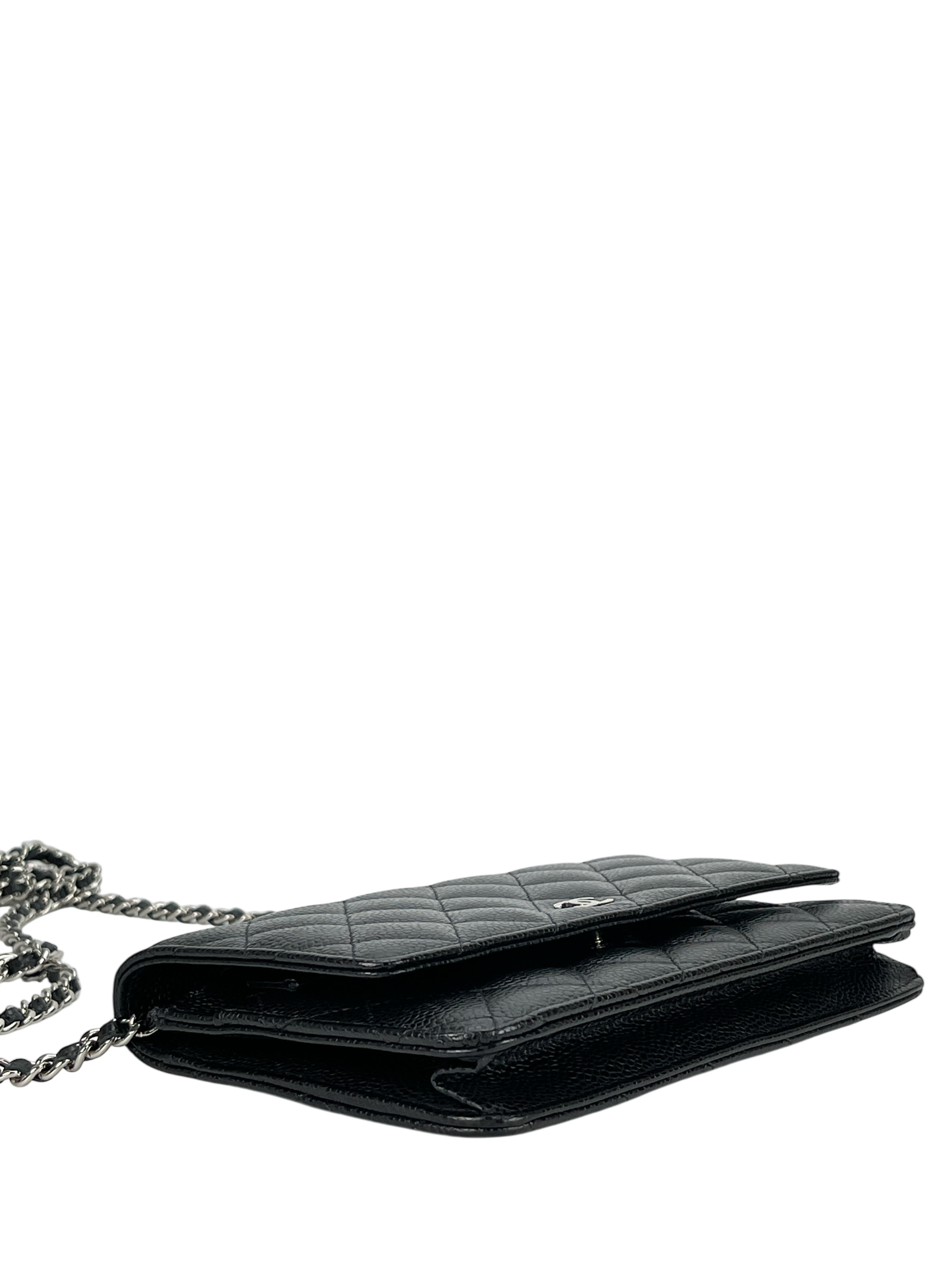 CHANEL - Black Caviar Wallet On Chain Silver-Tone Metal (WOC)