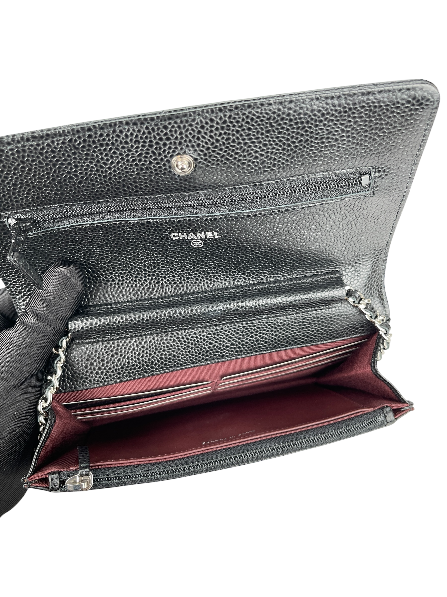 CHANEL - Black Caviar Wallet On Chain Silver-Tone Metal (WOC)
