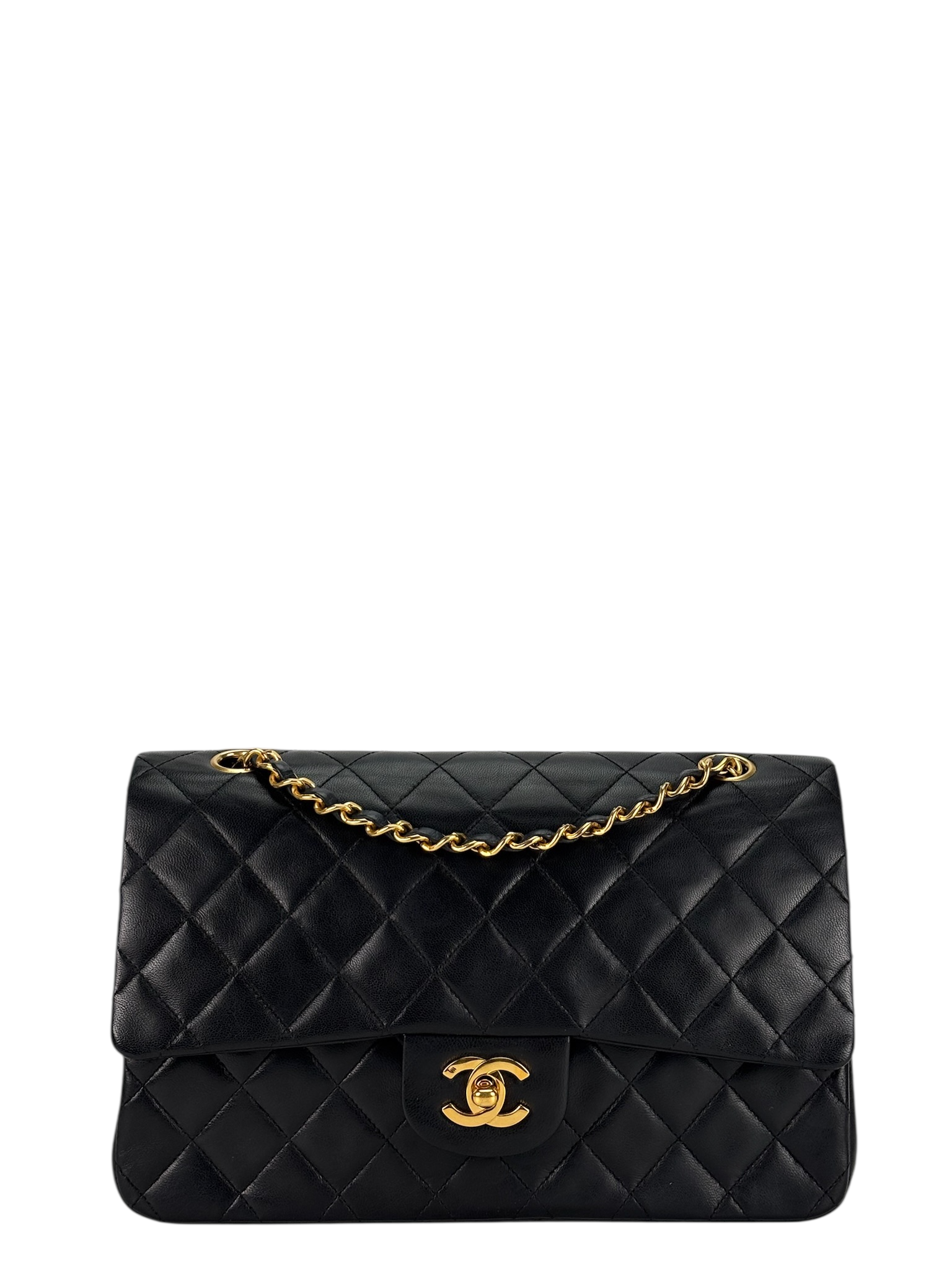 CHANEL - Medium Classic Double Flap Bag Black Lambskin Gold Hardware (CF25) 