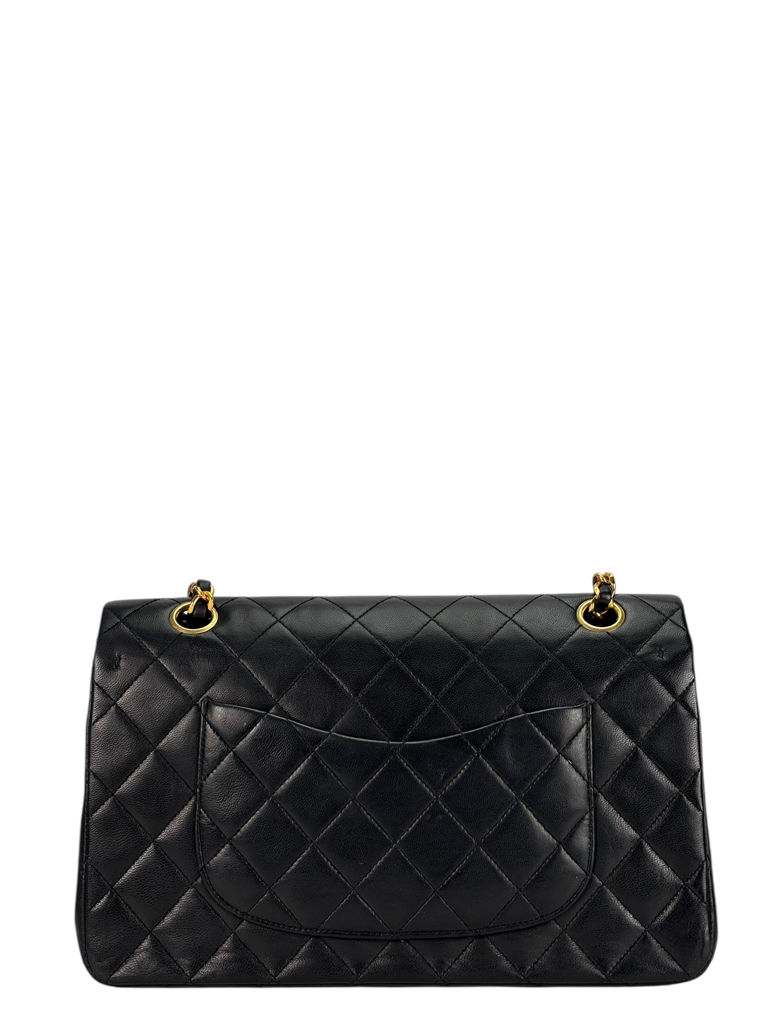 CHANEL - Medium Classic Double Flap Bag Black Lambskin Gold Hardware (CF25) 