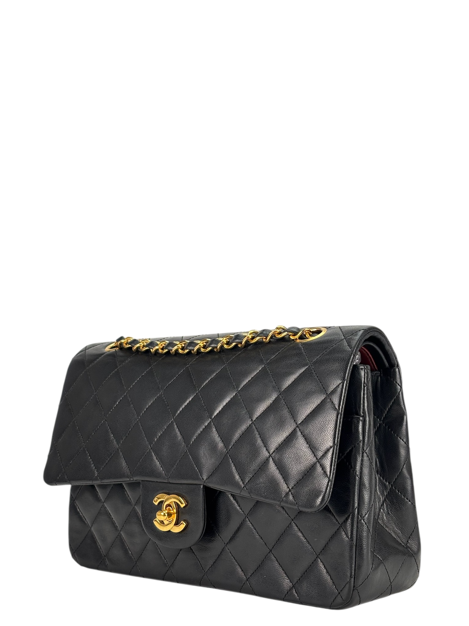 CHANEL - Medium Classic Double Flap Bag Black Lambskin Gold Hardware (CF25)