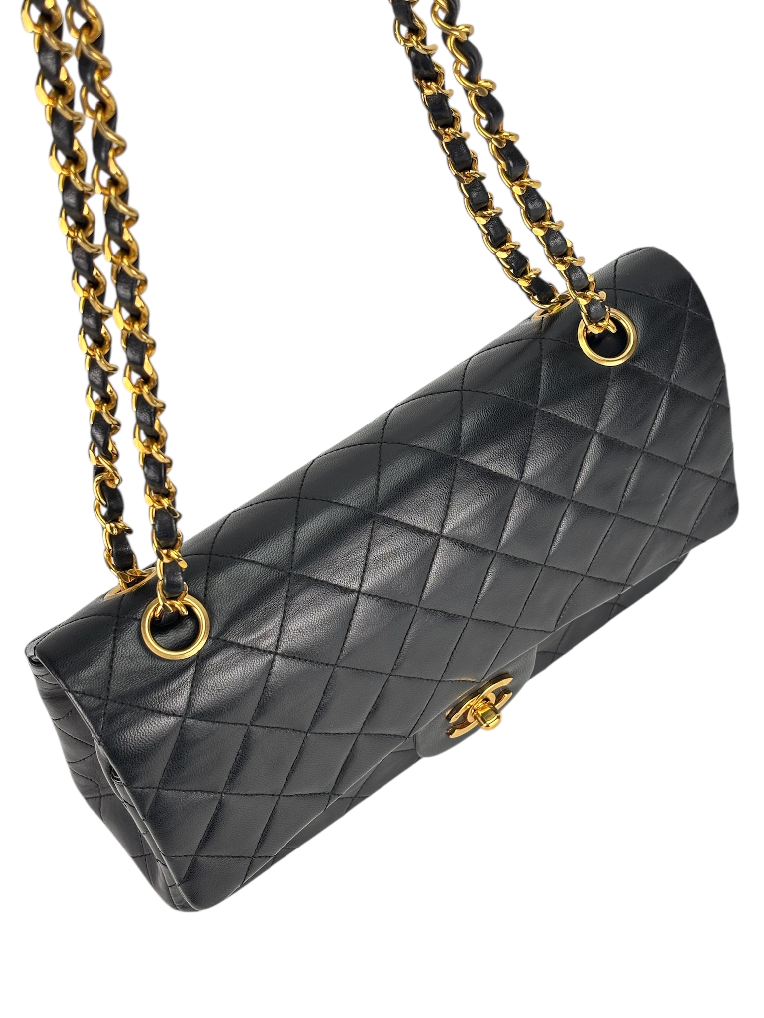 CHANEL - Medium Classic Double Flap Bag Black Lambskin Gold Hardware (CF25)