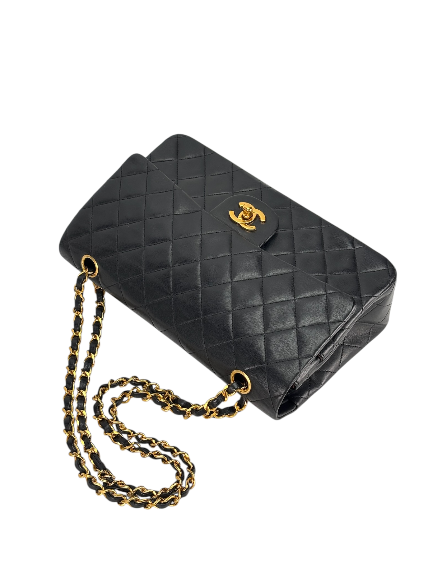 CHANEL - Medium Classic Double Flap Bag Black Lambskin Gold Hardware (CF25)