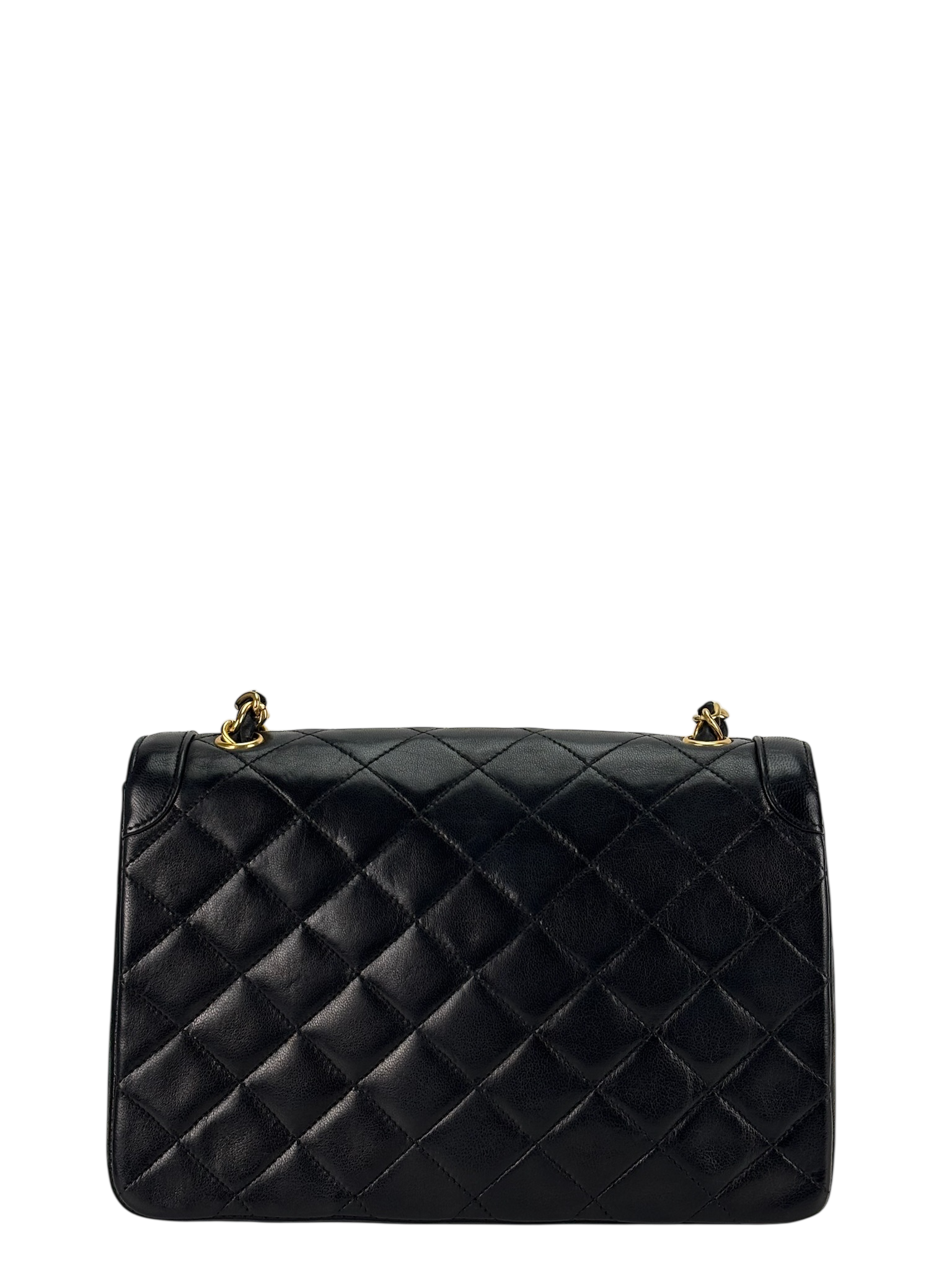CHANEL - Black Lambskin Matelasse Chain Shoulder Bag Gold Hardware