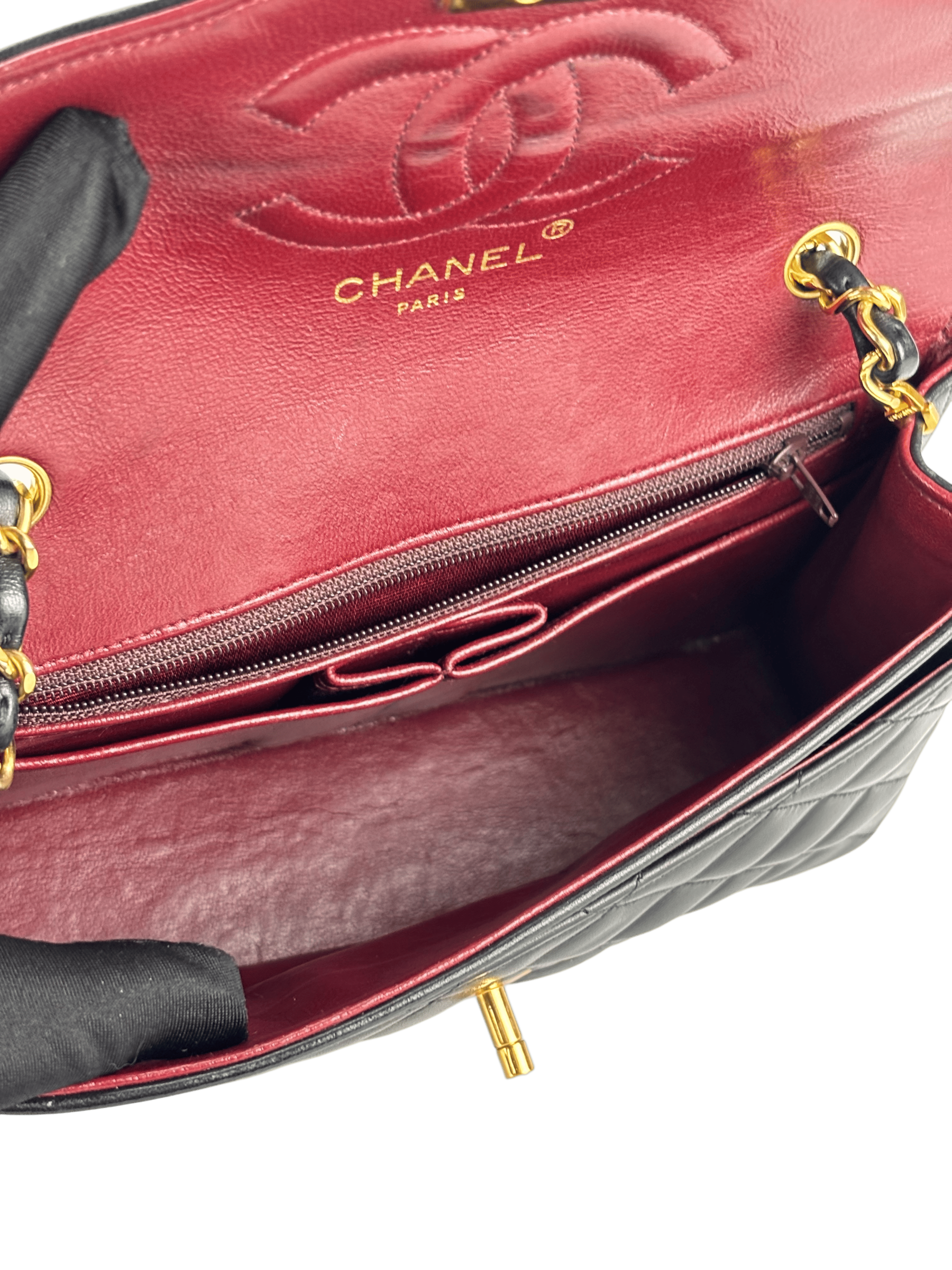 CHANEL - Black Lambskin Matelasse Chain Shoulder Bag Gold Hardware