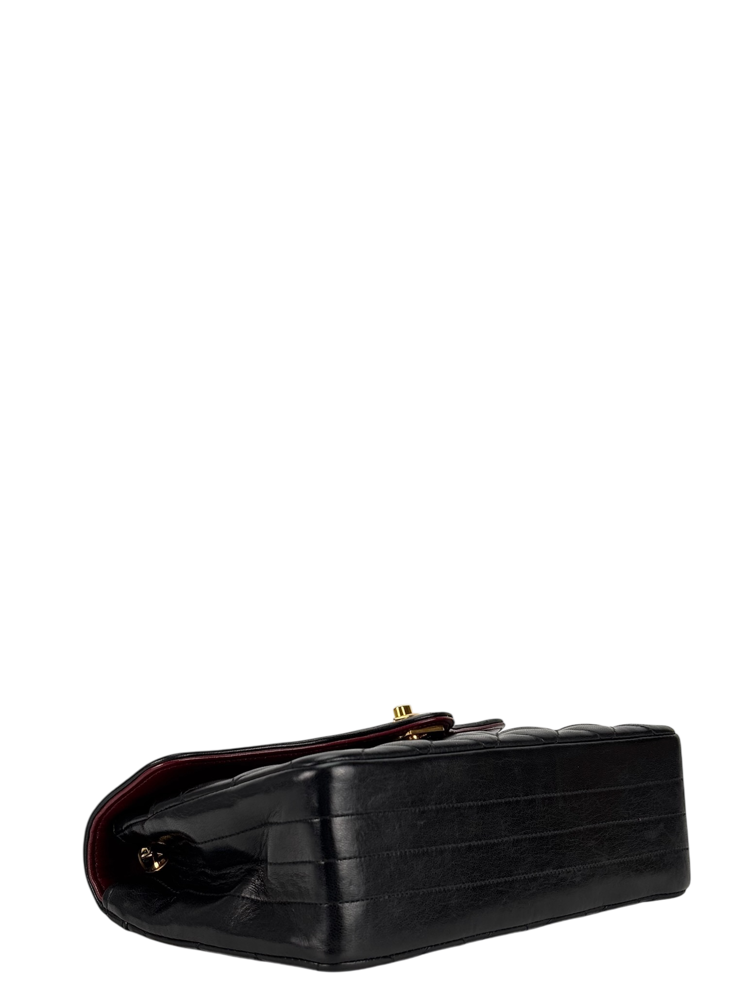 CHANEL - Black Lambskin Matelasse Chain Shoulder Bag Gold Hardware