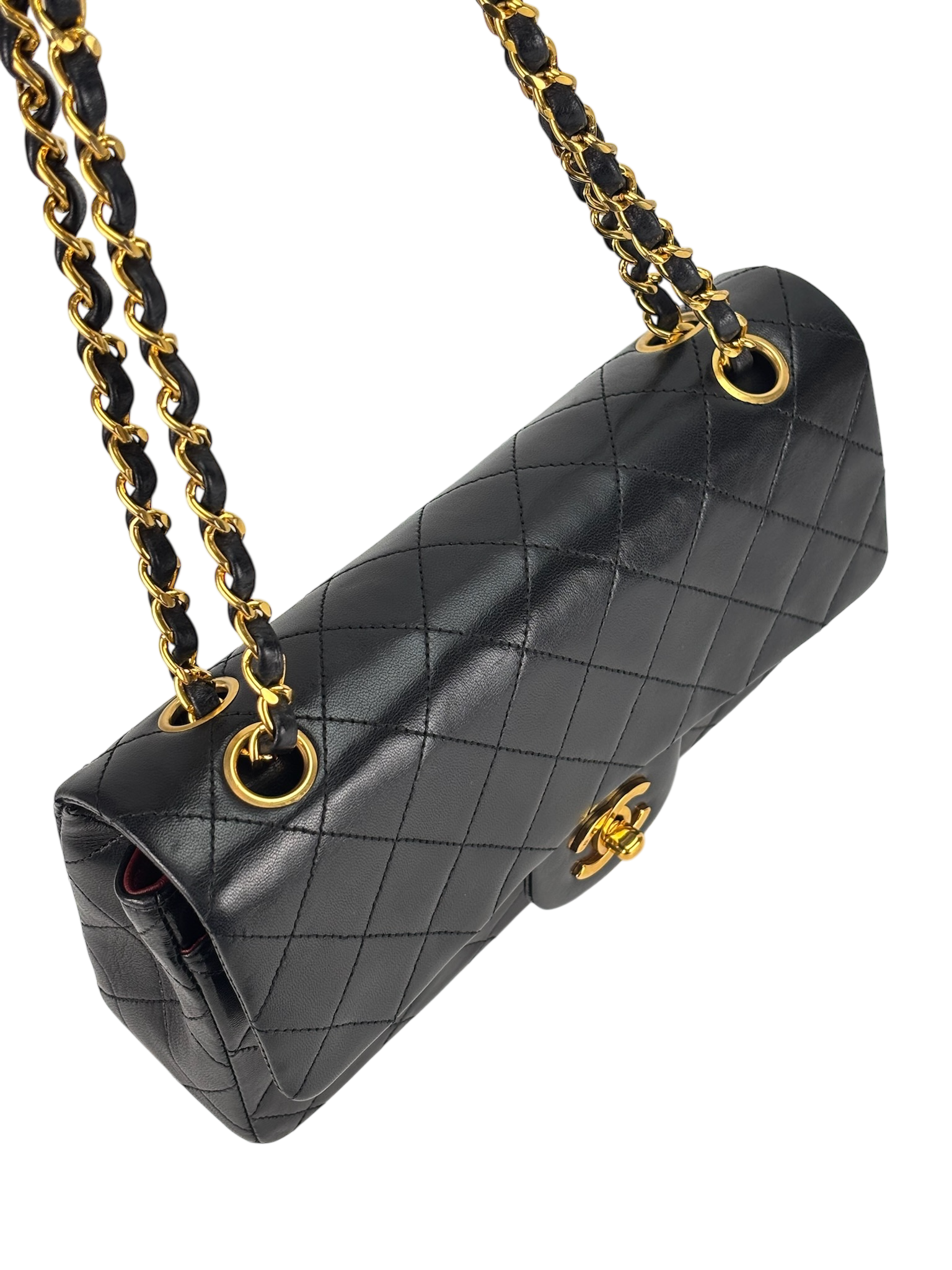CHANEL - Small Classic Double Flap Bag Black Lambskin Gold Hardware (CF23)