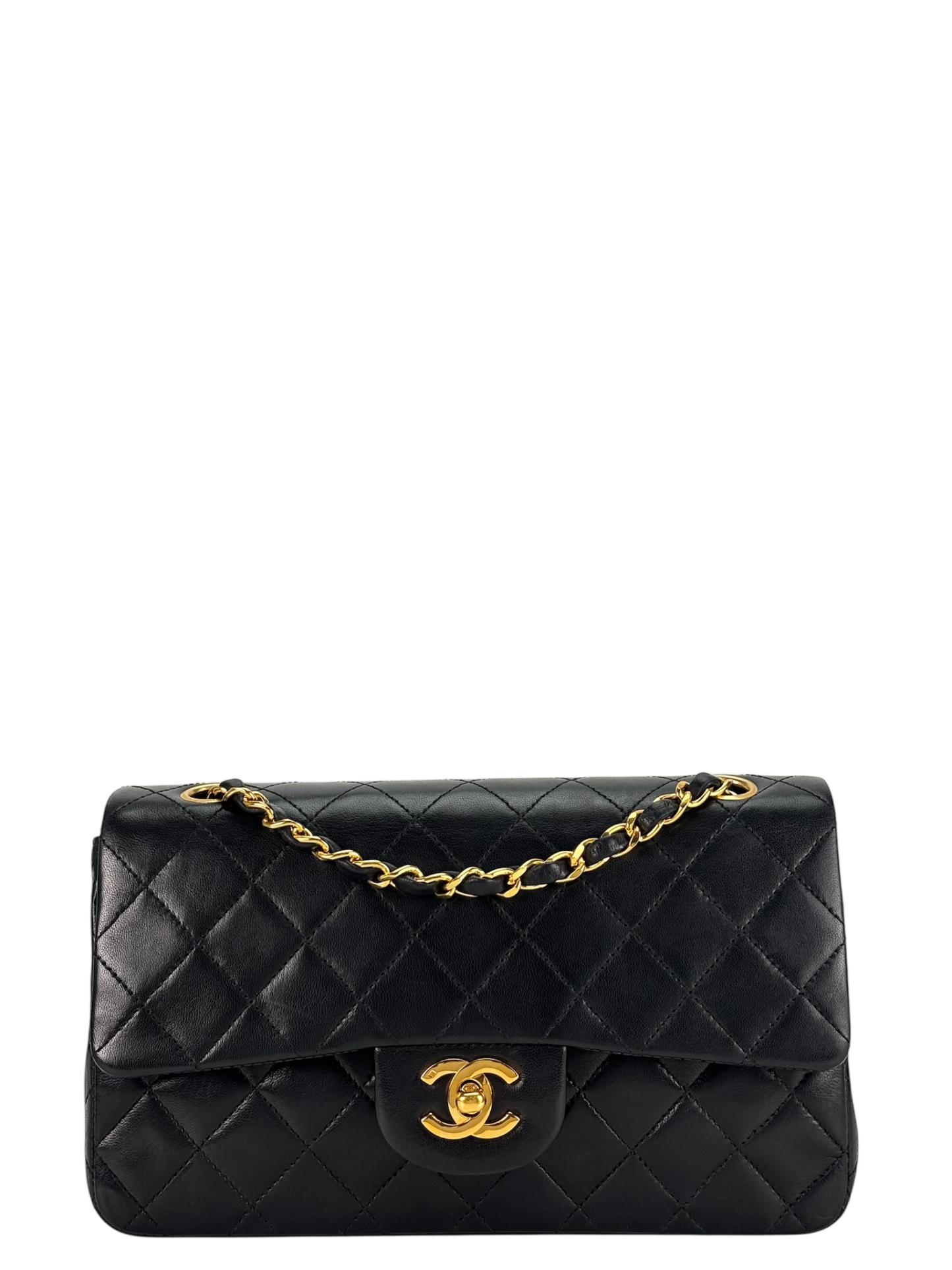 CHANEL - Small Classic Double Flap Bag Black Lambskin Gold Hardware (CF23)