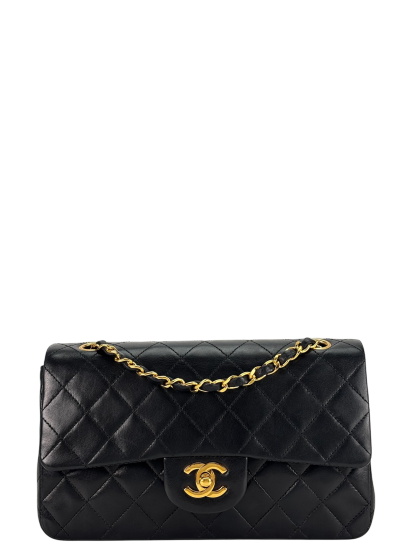 CHANEL - Small Classic Double Flap Bag Black Lambskin Gold Hardware (CF23)