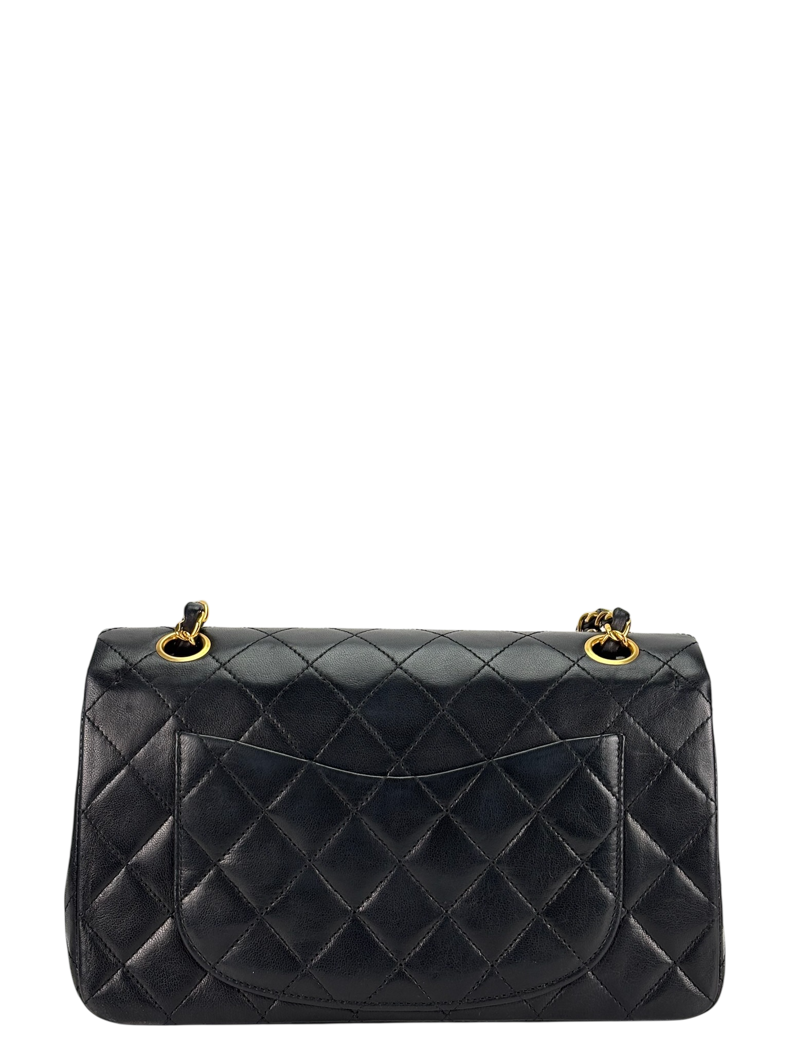 CHANEL - Small Classic Double Flap Bag Black Lambskin Gold Hardware (CF23)