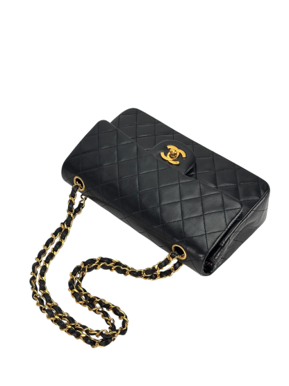 CHANEL - Small Classic Double Flap Bag Black Lambskin Gold Hardware (CF23)