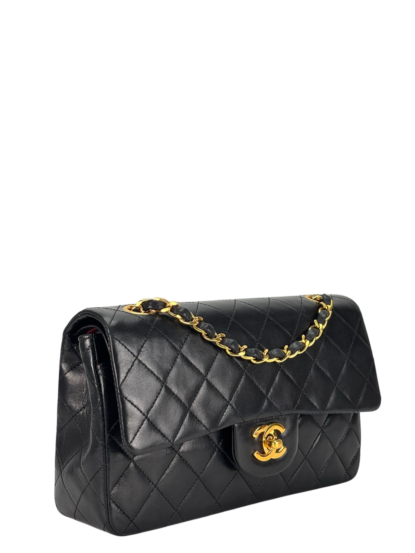 CHANEL - Small Classic Double Flap Bag Black Lambskin Gold Hardware (CF23)