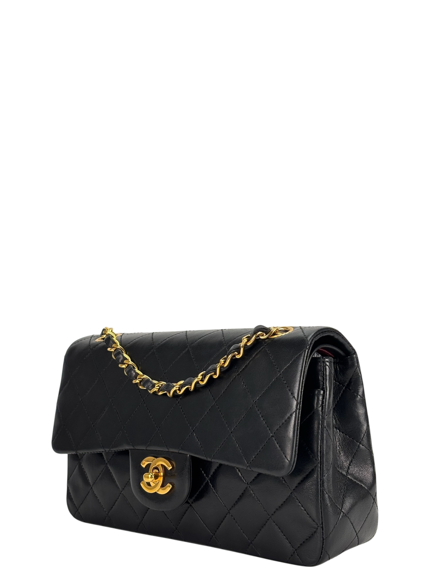 CHANEL - Small Classic Double Flap Bag Black Lambskin Gold Hardware (CF23)