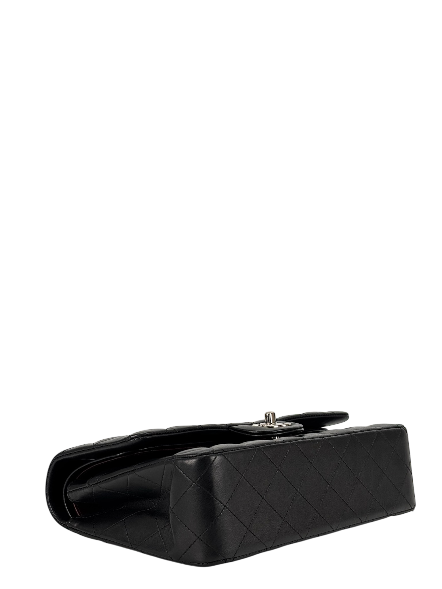 CHANEL - Medium Classic Double Flap Bag Black Lambskin Sliver Hardware (CF25)