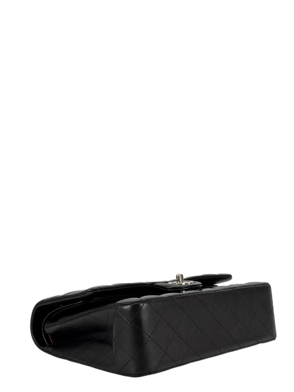 CHANEL - Medium Classic Double Flap Bag Black Lambskin Sliver Hardware (CF25) 
