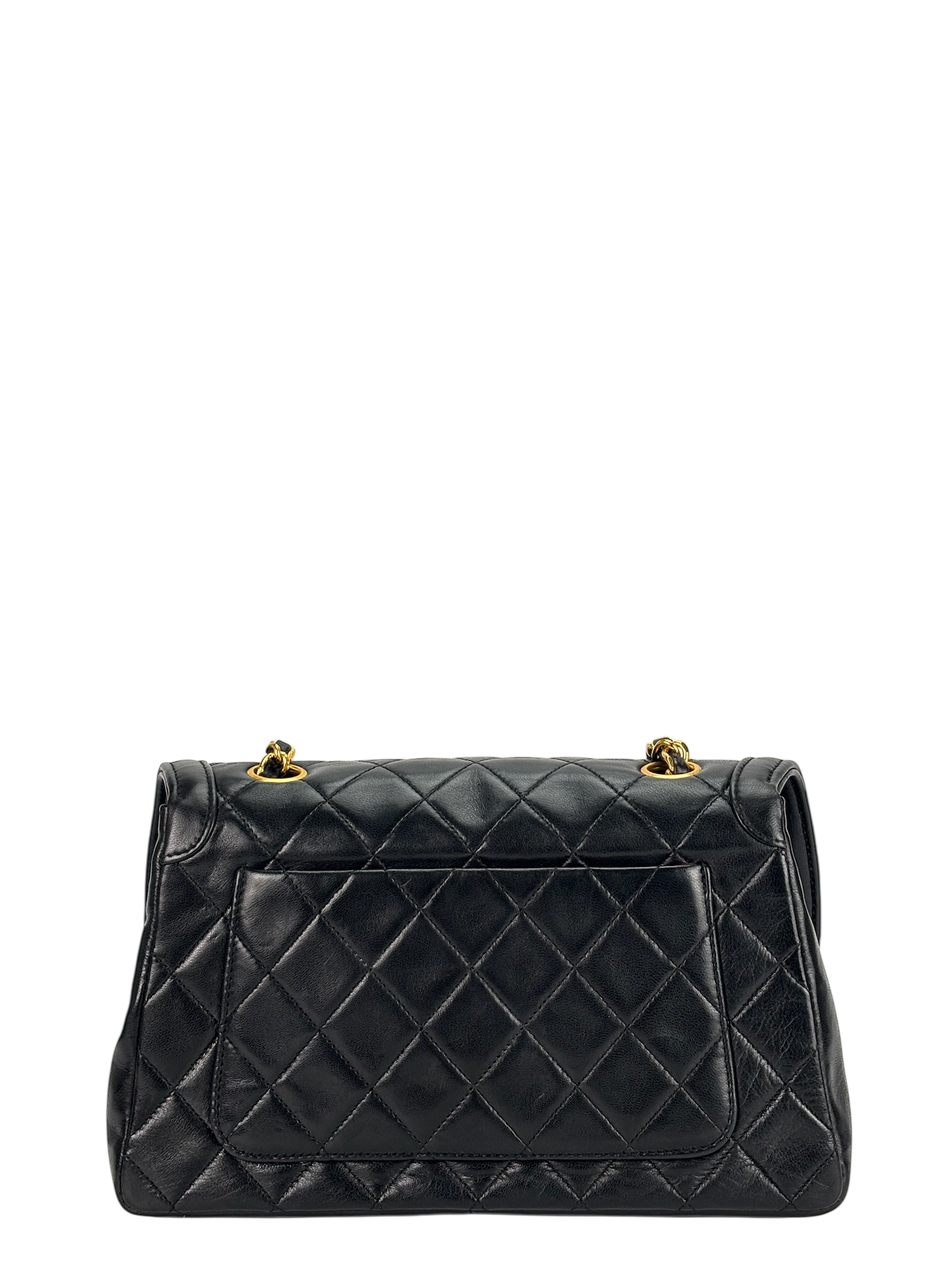 CHANEL - Black Lambskin Matelasse Single Flap Chain Bag Gold Hardware
