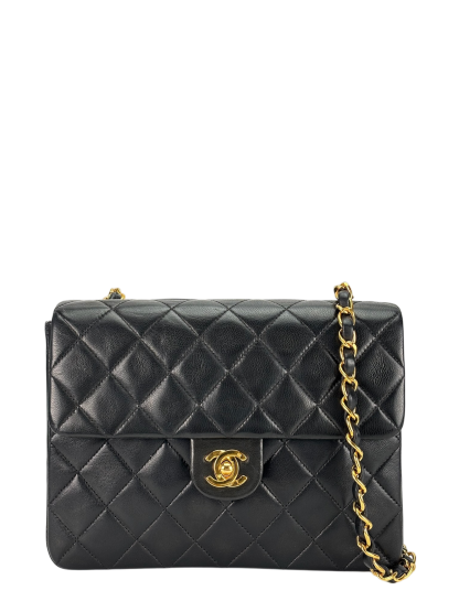 CHANEL - Black Lambskin Mini Classic Square Flap Shoulder Bag 20