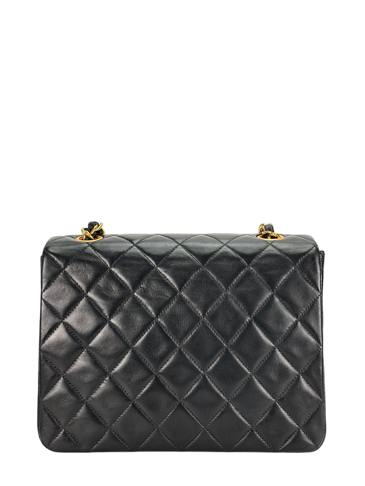 CHANEL - Black Lambskin Mini Classic Square Flap Shoulder Bag 20