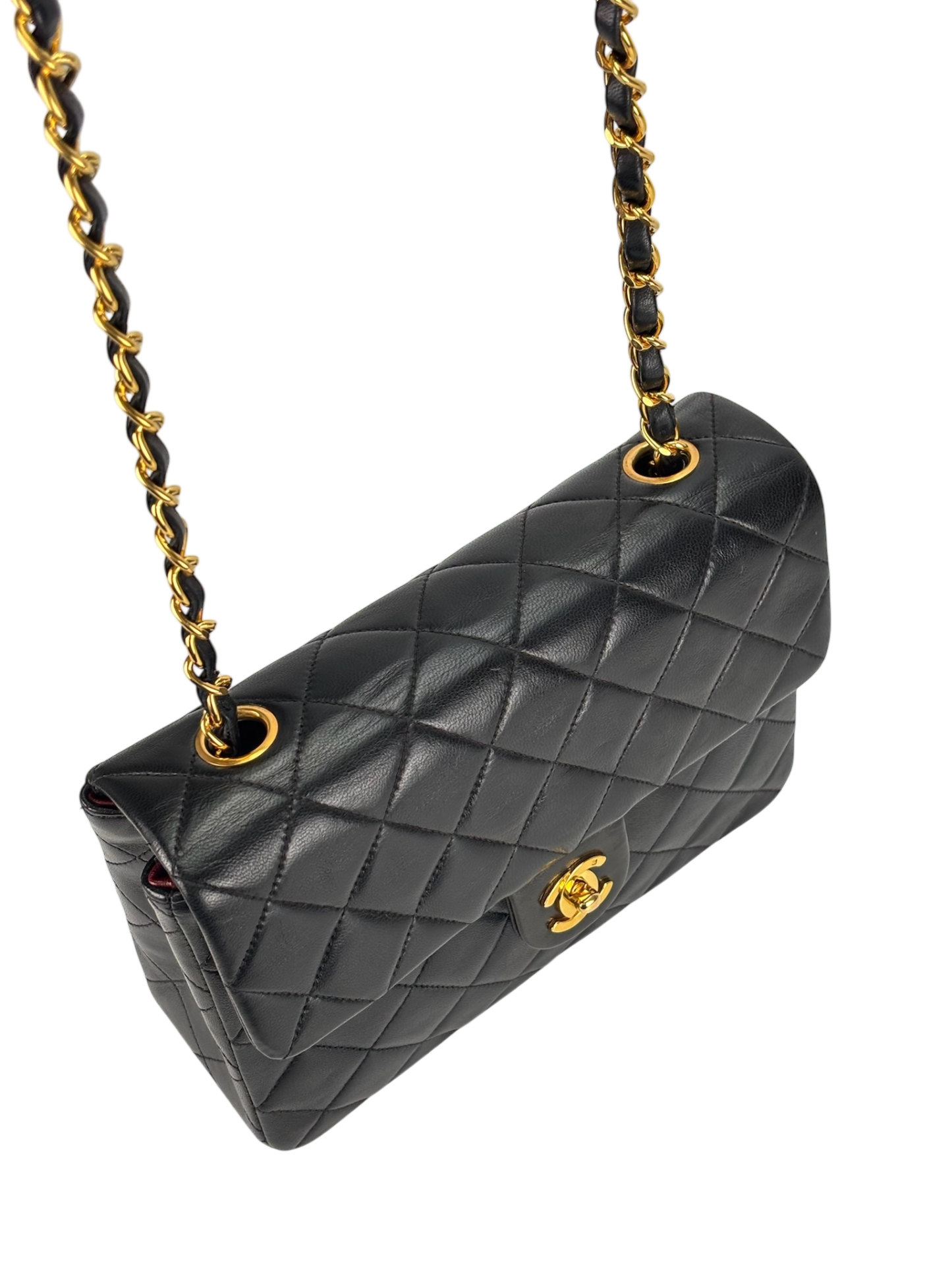 CHANEL - Black Lambskin Mini Classic Square Flap Shoulder Bag 20
