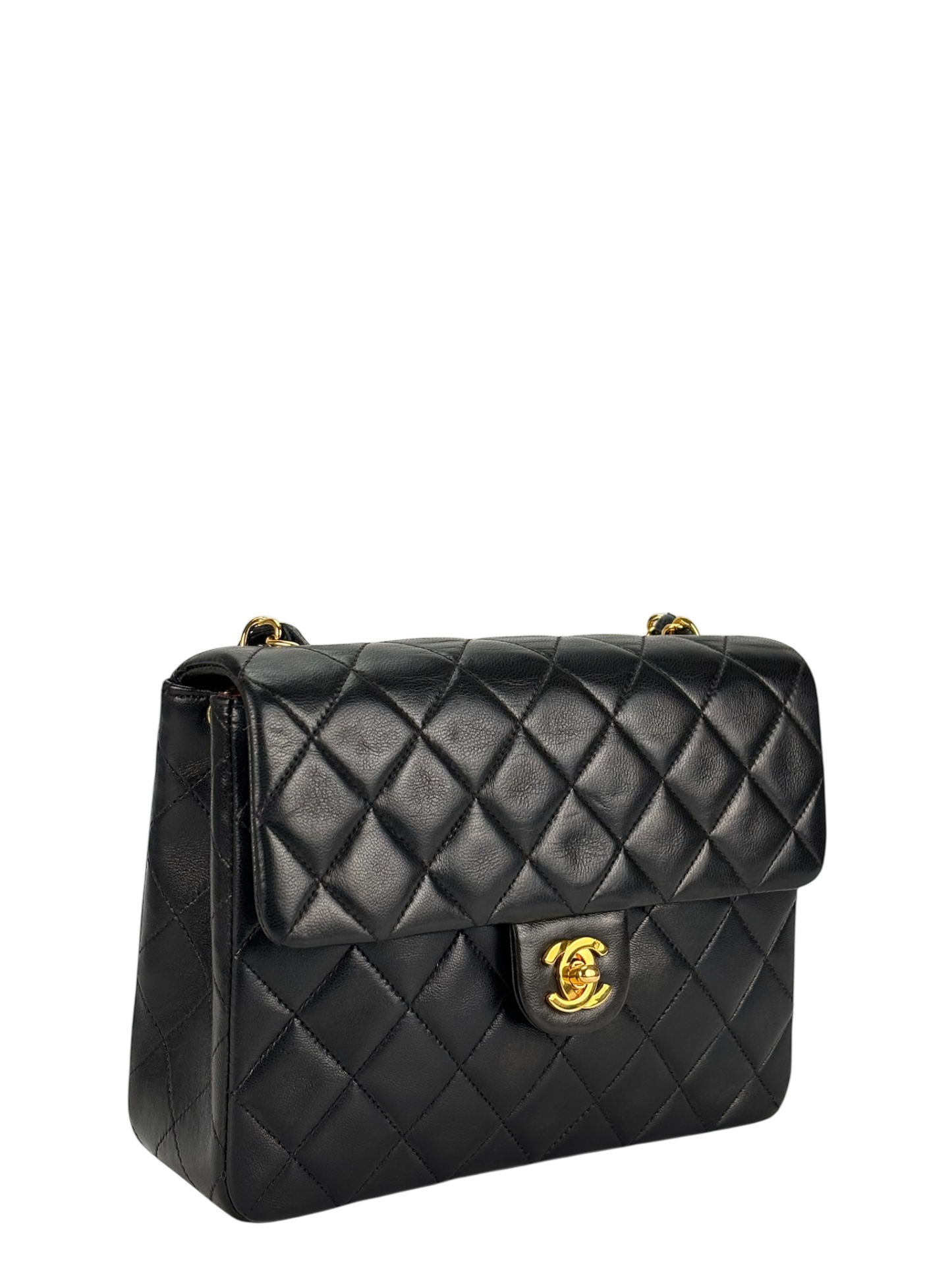 CHANEL - Black Lambskin Mini Classic Square Flap Shoulder Bag 20
