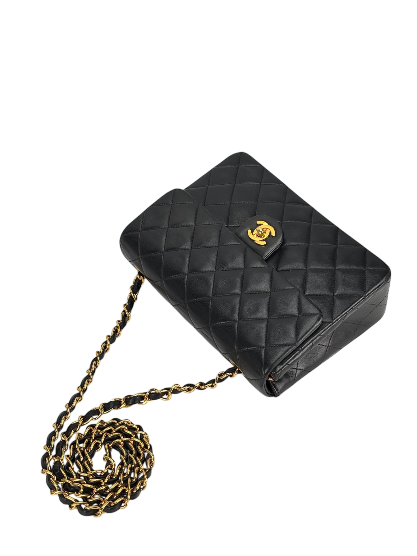 CHANEL - Black Lambskin Mini Classic Square Flap Shoulder Bag 20