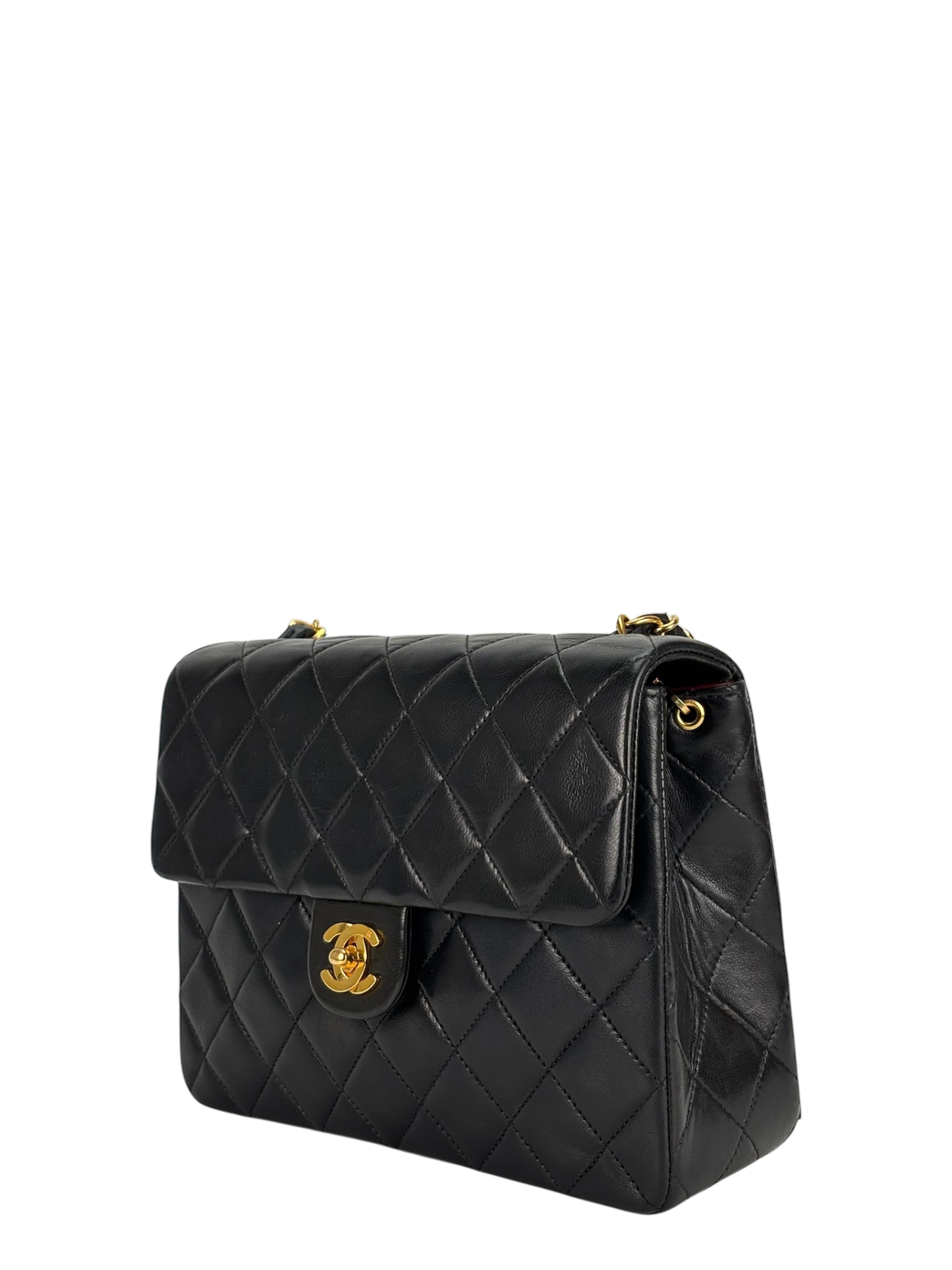 CHANEL - Black Lambskin Mini Classic Square Flap Shoulder Bag 20