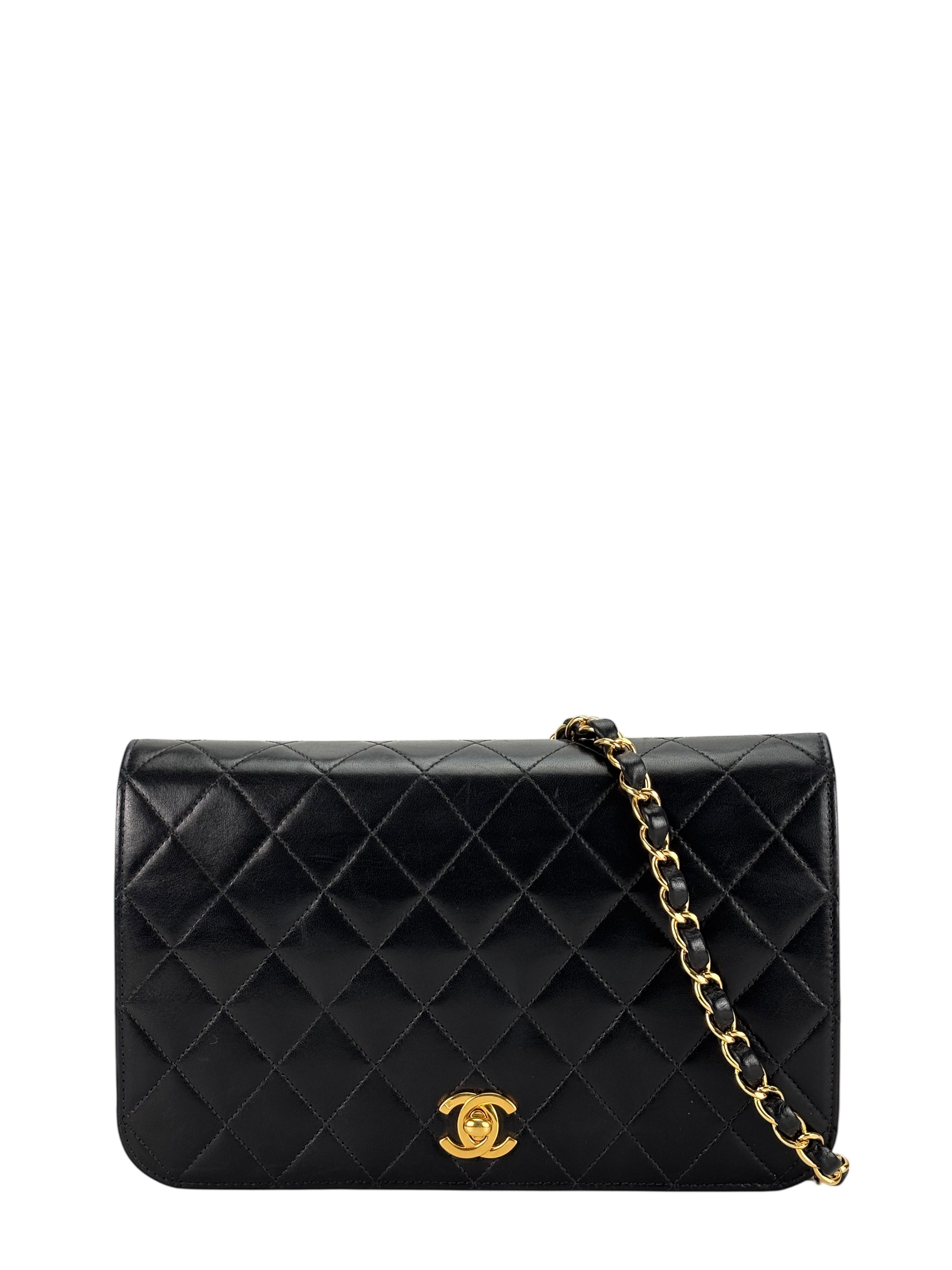 CHANEL - Black Lambskin Quilted Leather Shoulder Bag