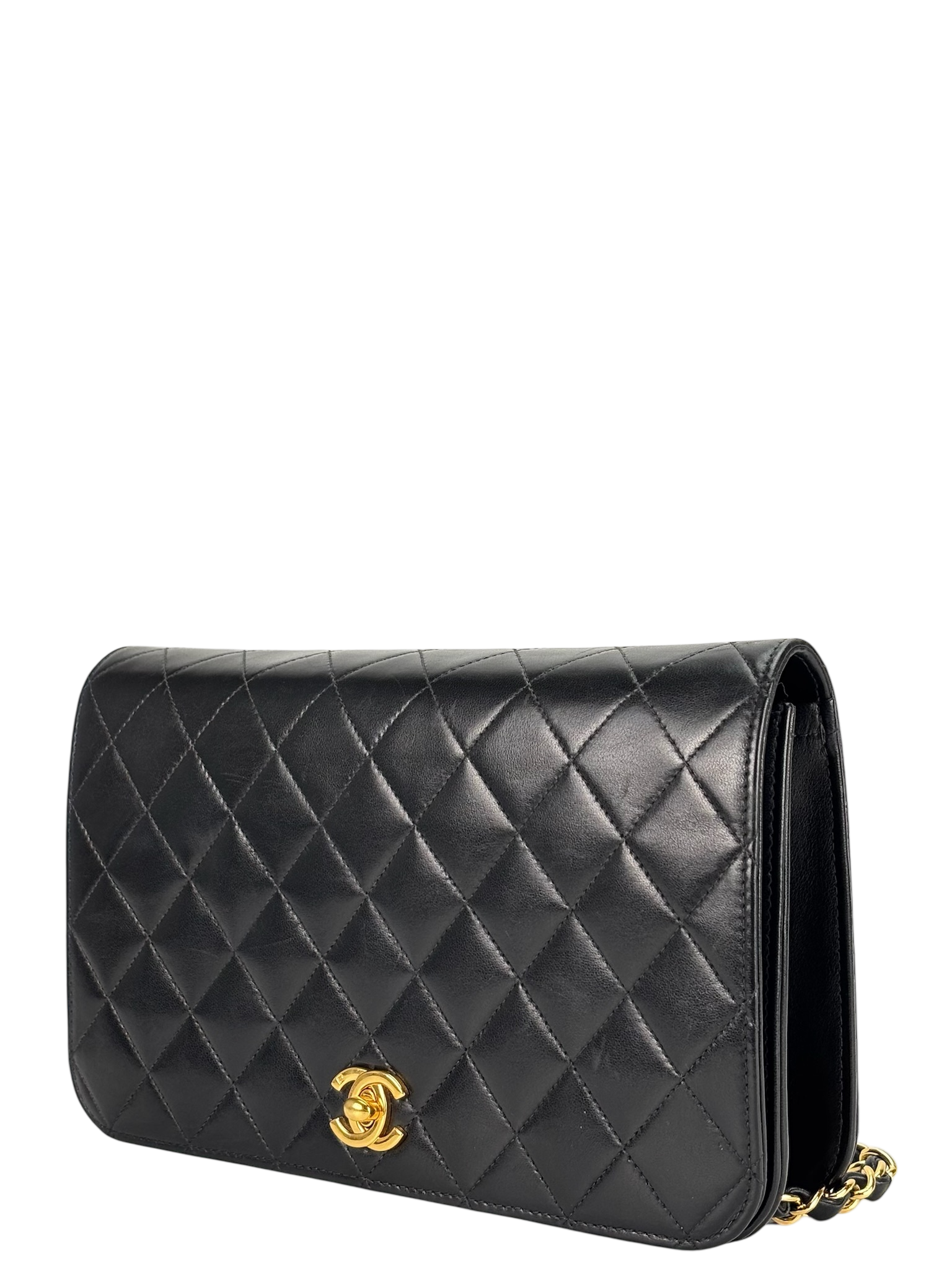 CHANEL - Black Lambskin Quilted Leather Shoulder Bag