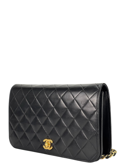 CHANEL - Black Lambskin Quilted Leather Shoulder Bag