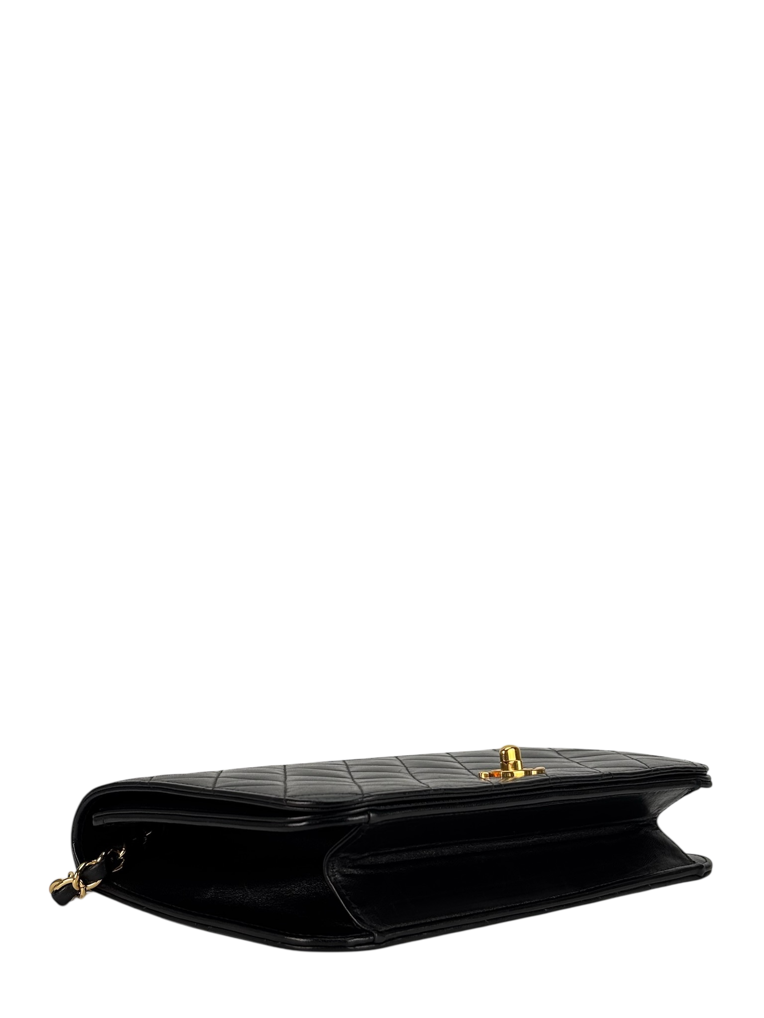CHANEL - Black Lambskin Quilted Leather Shoulder Bag